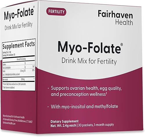 Fairhaven Health Folato y Myo Inositol en polvo para mujeres – 1 por día, suplemento de fertilidad femenina, salud ovárica y calidad de óvulos –