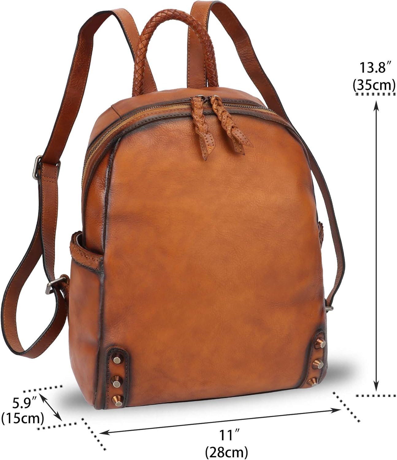 Genuine Leather Backpack Purse for Women Vintage Rucksack Casual Back Bag Handmade Cowhide Western Daypack (Brown) - Image 4