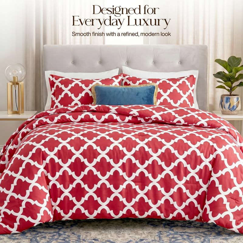 Image of Utopia Bedding 3 Pc King Comforter Set, Printed Comforter, Red
