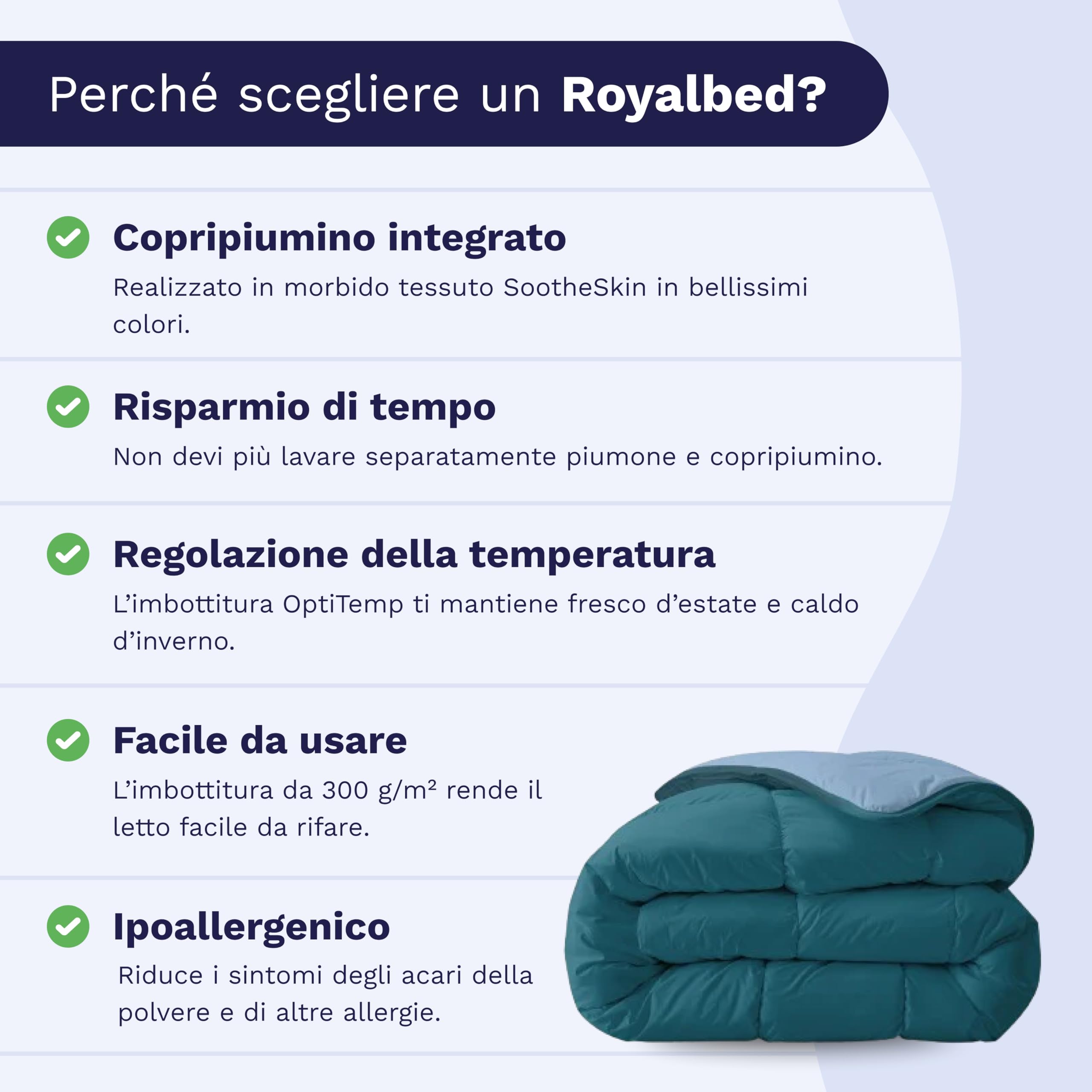 Zelesta Royalbed Piumone 2-in-1 Letto Singolo 140×200 cm – Trapunta e Piumino Reversibile 4 Stagioni, Lavabile 60°, Anallergico, Morbido, Leggero, Premium (Pastel Green, 240x200 cm)