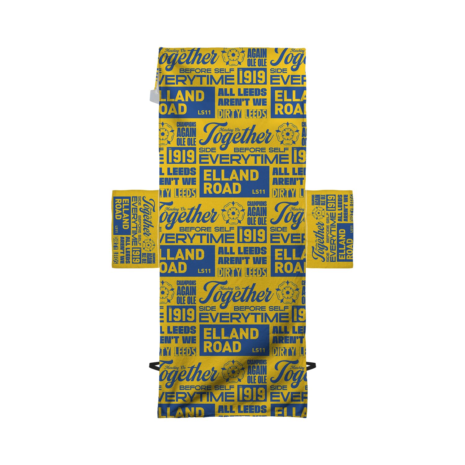 British Made Gifts Yellow Leeds - Word Montage - & Blue - Sunbed Towel With Pockets