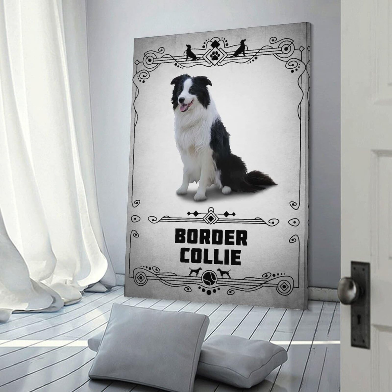 Junmoney Border Collie Canvas Wall Picture 20x30inch(50x75cm), for Living Spaces, Bedrooms Or Relaxed Rooms, Modern Wall Decor for Cosy Interiors