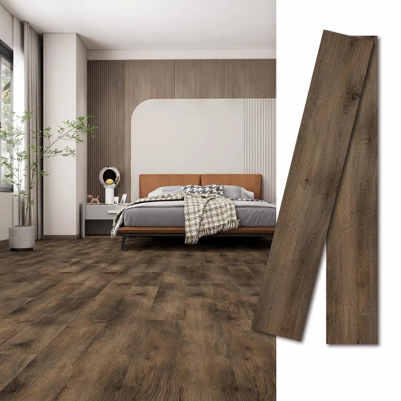 MULGREAT Peel and Stick Floor Tile, 54 Sq.Ft 36 Pieces 36"x6" Long Vinyl Flooring, 1.5mm Thick Waterproof Non Slip Wood Planks for Staircase Kitchen