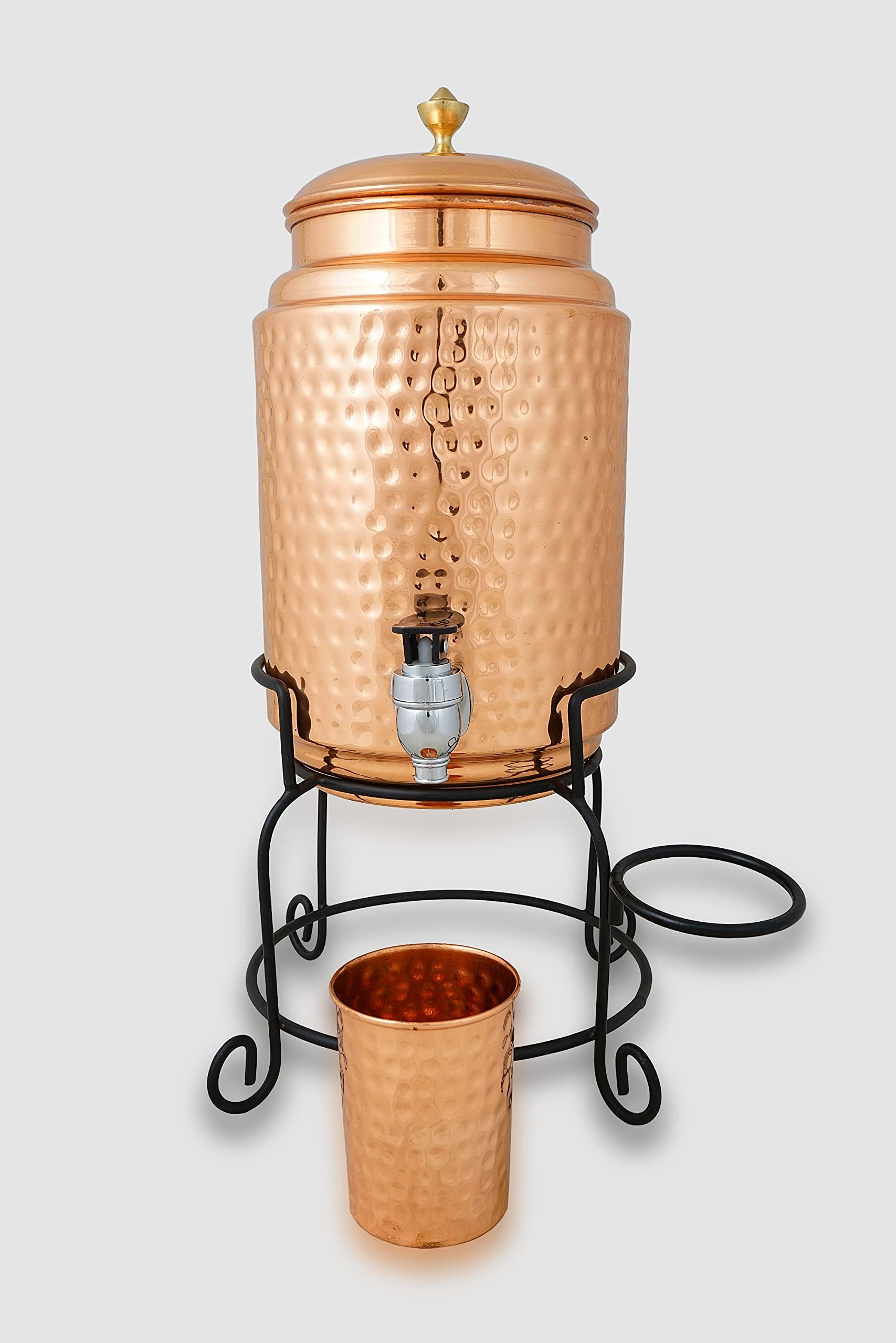 R Ayurveda Copper copper Water Bottle, 1000ml, Set of 1, Green Print (5 Liter Container)