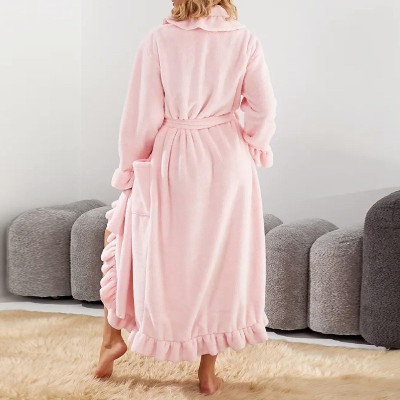 Peignoirs chauds en peluche for femmes douces, longues Robes à volants