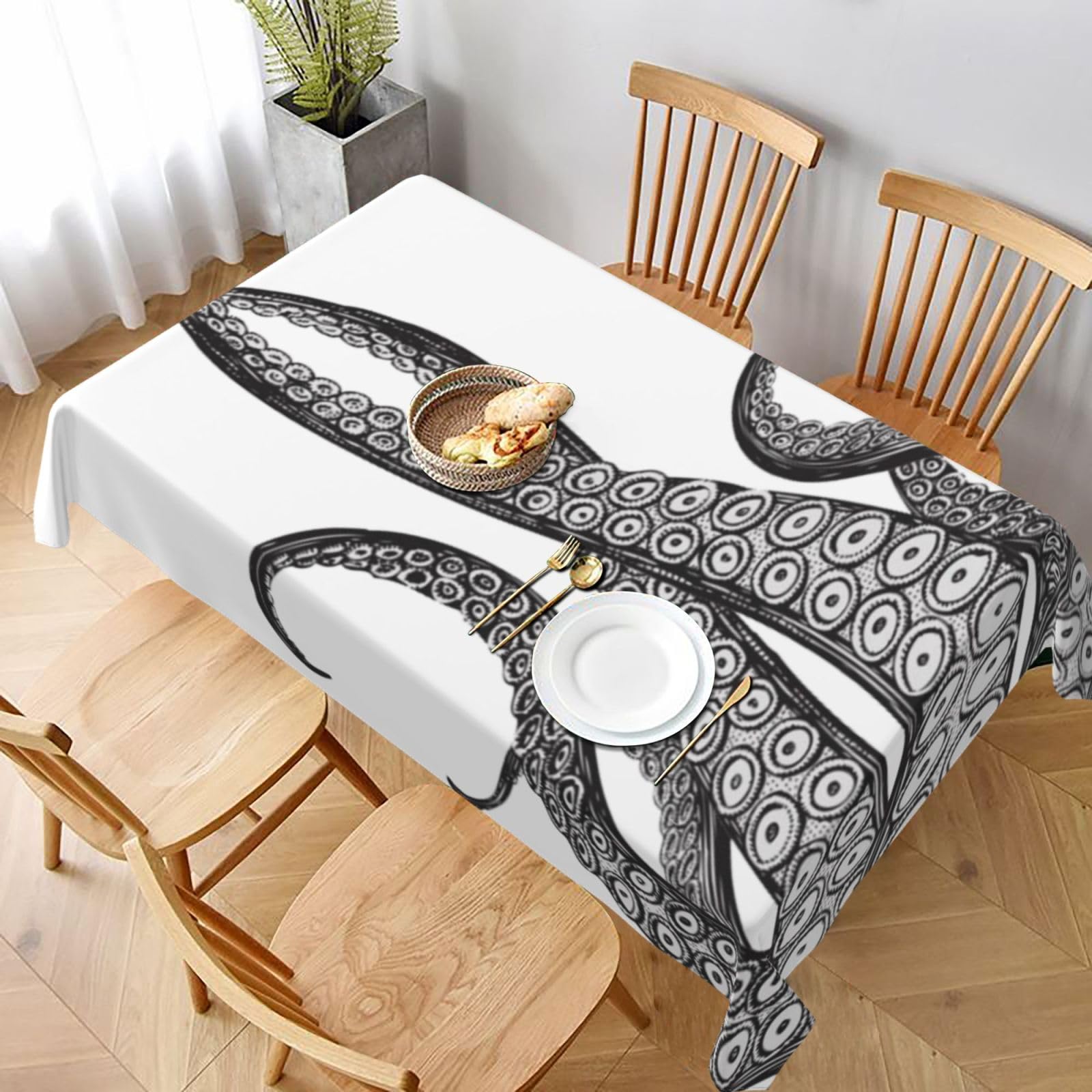 BNVSADC Octopus Tentacles Printed Rectangle Tablecloth 228x152 CM, Water Resistant Polyester Table Cloth Decorative Fabric Table Covers for Kitchen Dining Table Parties Camping