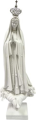 Vittoria Collection 28 pulgadas Nuestra Señora de Fátima con corona de metal joya Virgen María estatua italiana escultura hecha en Italia interior