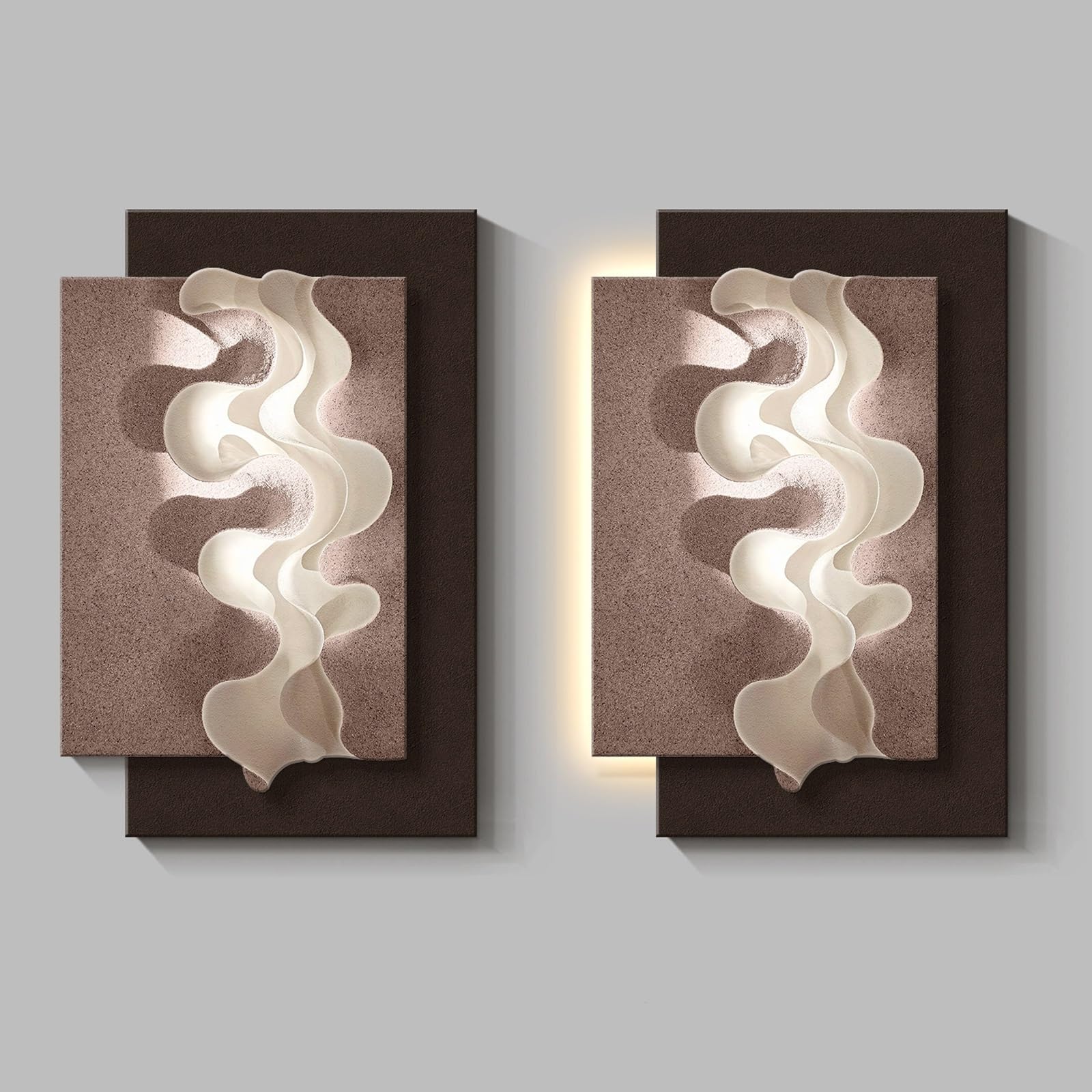 ZCQMSCWW 3D LED Plug-in Vertical Wall Art, Abstract Wave Pattern Backlit Borderless Sandstone Texture Decor for Living Room Entryway Sofa(D,80 * 120cm/31.5 * 47.2in)