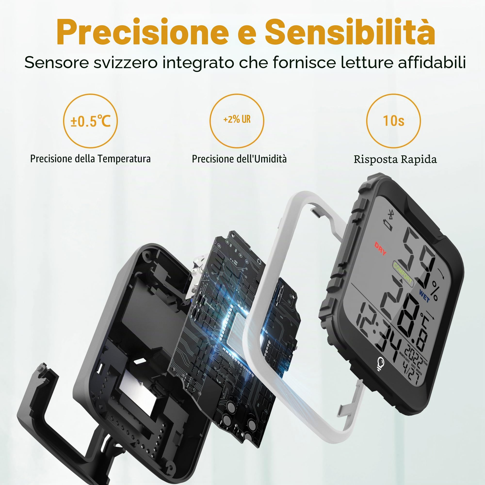 Thermopro TempPro TP358 Termometro Igrometro Bluetooth Interno Con Orologio Integrato, da 80m Retroilluminato con Controllo APP per Serra Domestica