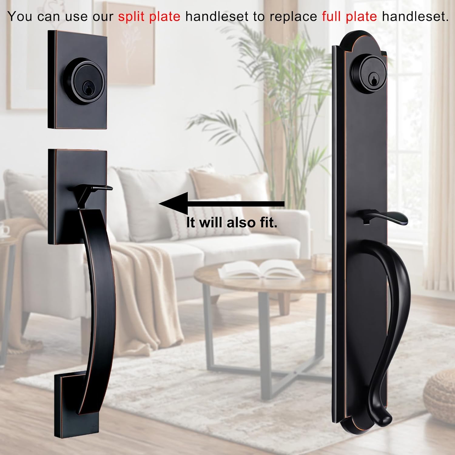 NEWBANG Double Front Door Entry Handle and Deadbolt Lock Set–Oil Rubbed Bronze Finish(Keyed and Dummy Set) MDHST201710B-SET-BR