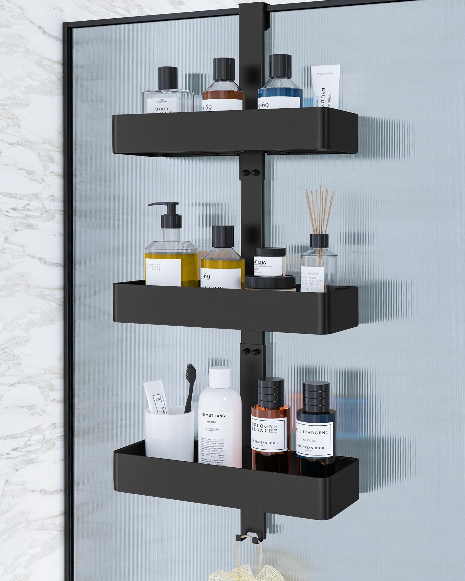 Kitsure Shower Caddy, 3-Tier Over Door Bathroom Accessory Hanging, Black