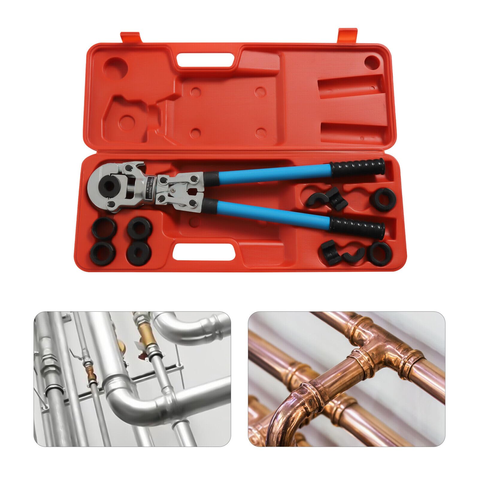 Set di pinze crimpatrici, 9 in 1, per tubi in acciaio inox, pinza crimpatrice girevole a 360°, per tubi di plastica in alluminio, pinza di crimpatura 6T