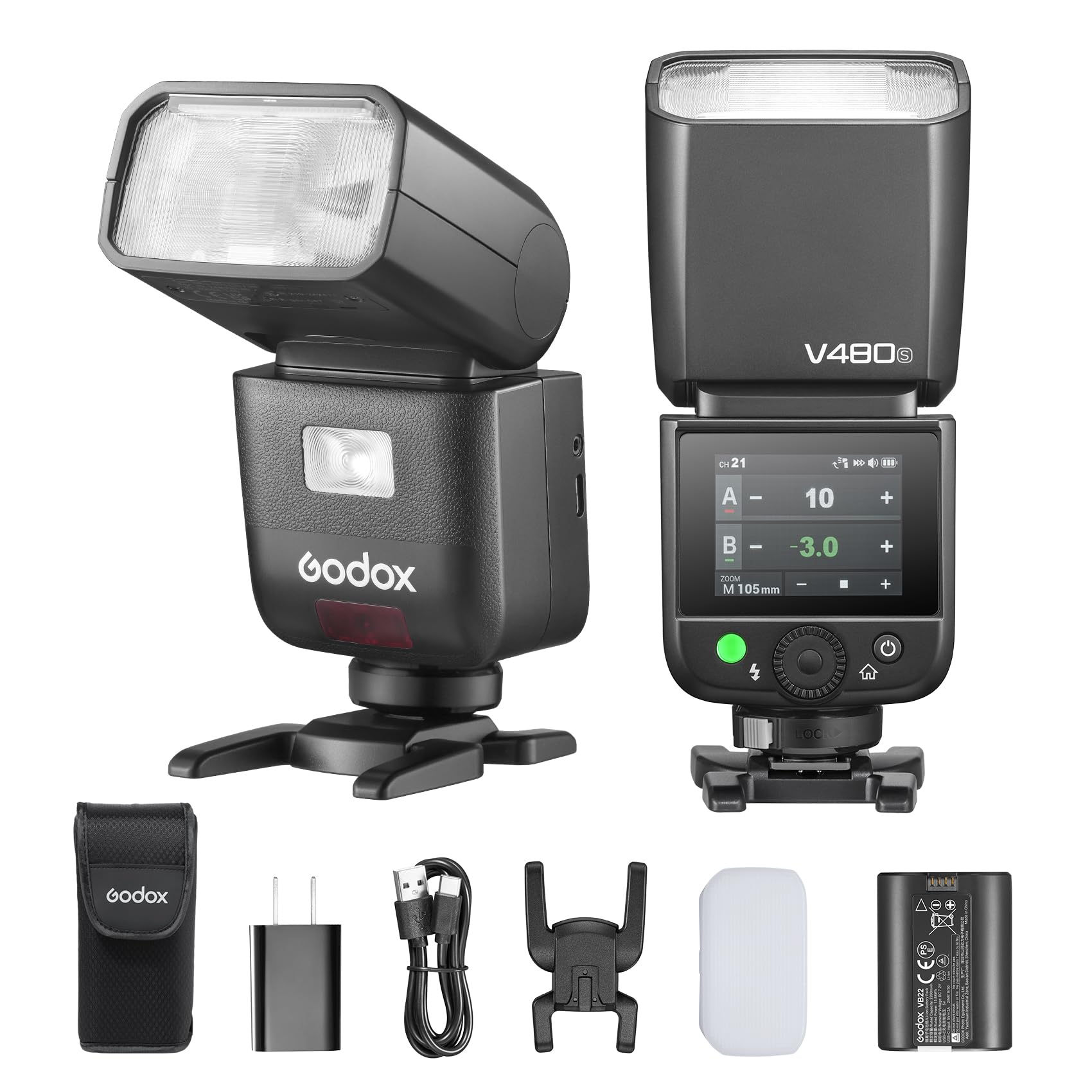 Godox V480 S V480-S TTL Cámara Flash Speedlite para Sony Cámaras | 2.4G GN50 HSS 1/8000s,Pantalla Táctil Flash Speedlight,Tiempo de Recarga de 1.7s,650 Full-Power-Blitze,7.2V 2200mAh Batería