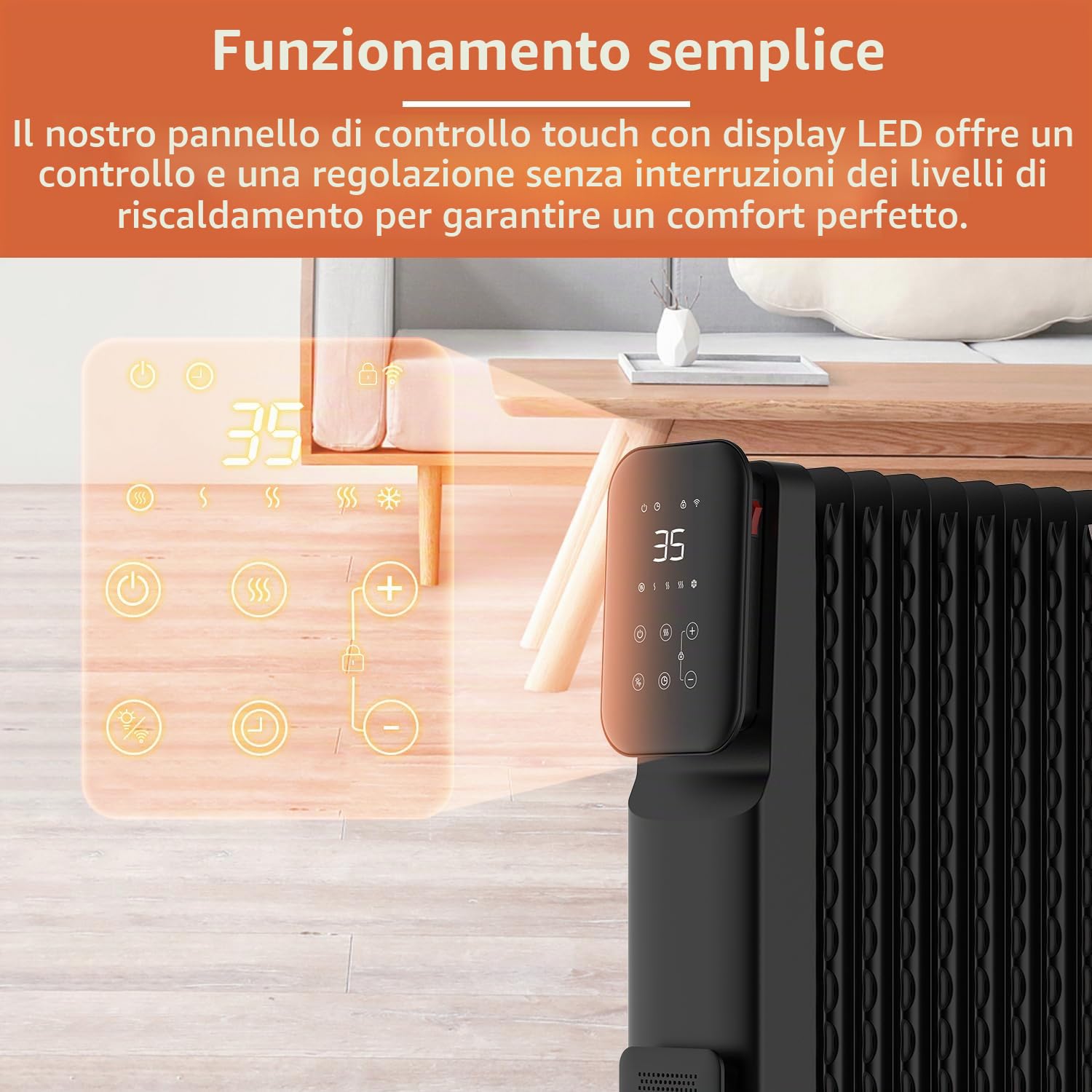 SHX Radiatore ad olio 2000 Watt con WiFi, 3 livelli di riscaldamento, timer 24 ore, termostato elettronico, funzione boost, riscalda fino a 40 mq di superficie