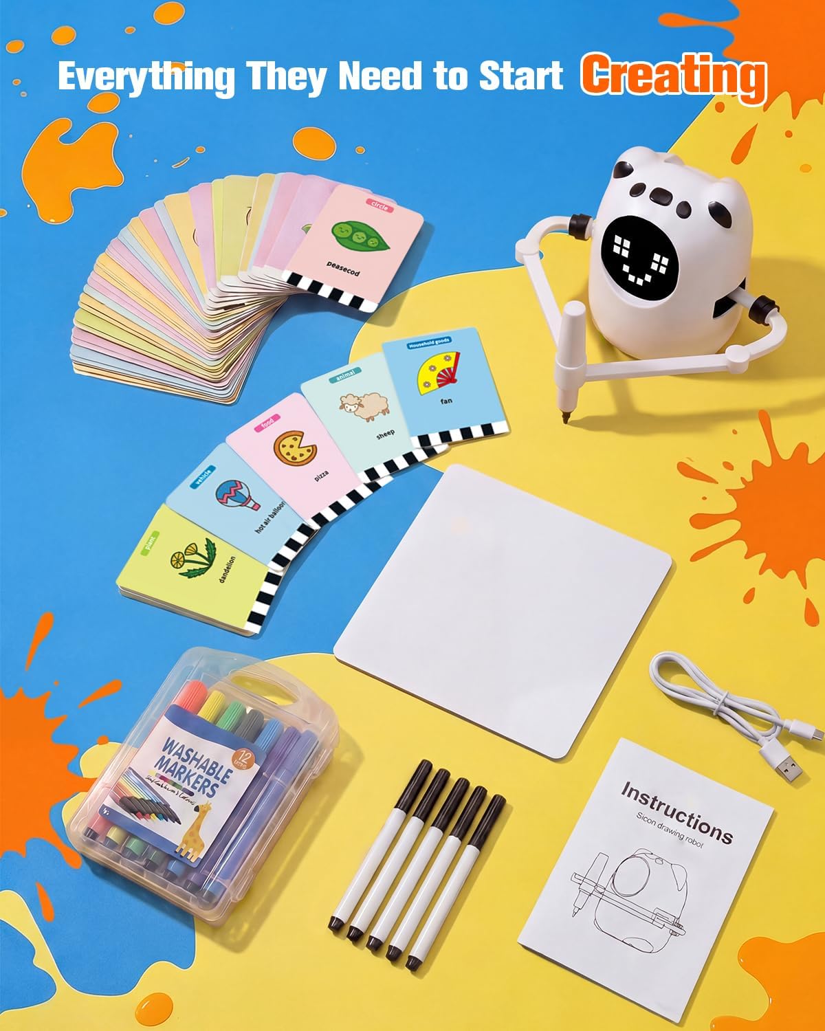 Qusases Drawing Robot for Kids, Interactive Educational Art Toy Guides Kids to Draw Step by Step, Montessori-Inspired Learning Toy with 150 Drawing Cards, Gift for Boys & Girls Ages 3–8 (White)