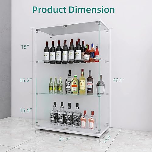 Miniatura 2 de LFT HUIMEI2Y Vitrina de cristal con 3 estantes con puerta doble, gabinetes Curio de instalación rápida en 30 minutos, estantería de pie de vidrio
