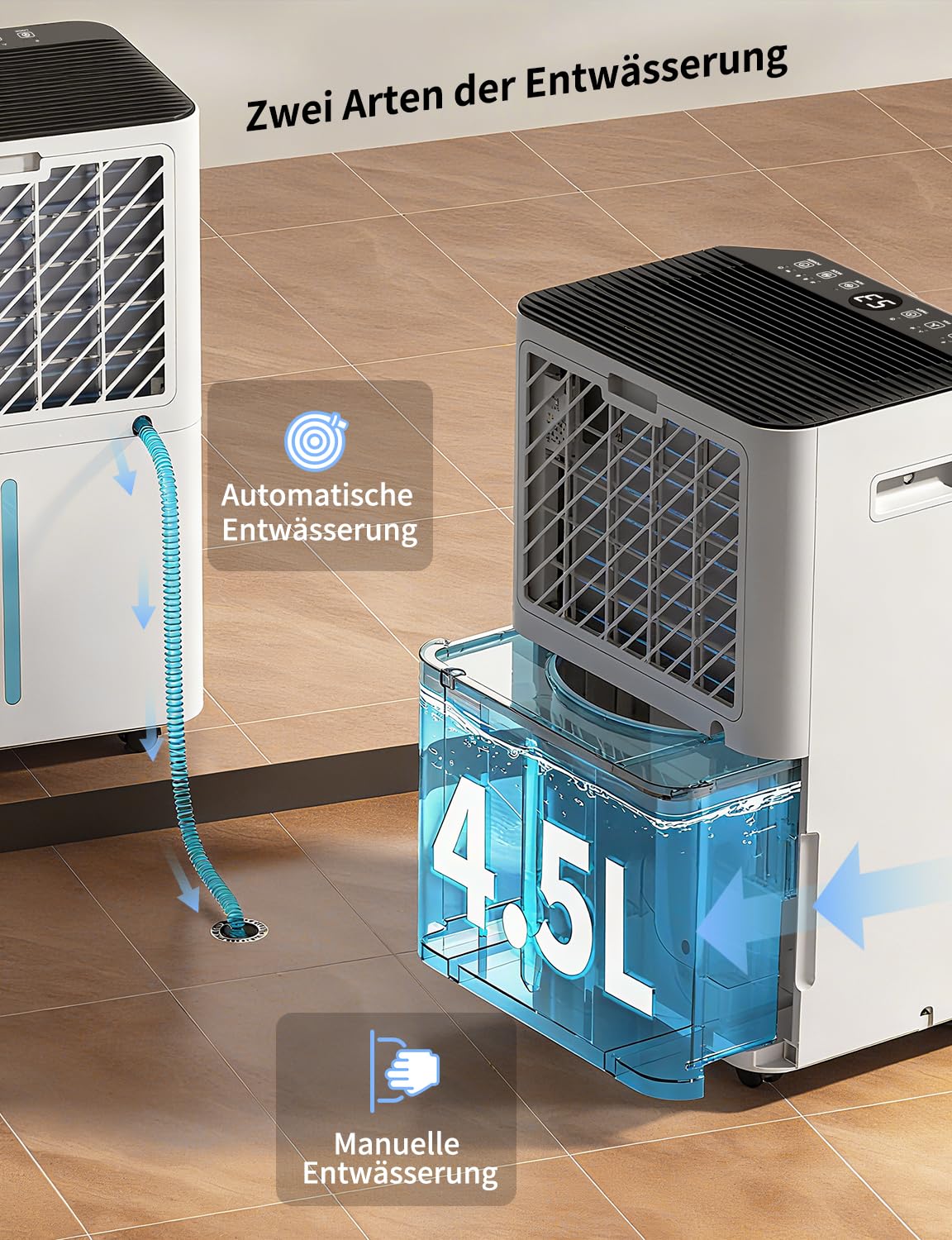 HUMILABS Elektryczny osuszacz powietrza, 20 l, do pomieszczeń o powierzchni 60 m², aplikacja i Wi-Fi, osuszacz powietrza / z wężem odpływowym / zbiornik na wodę 4,5 l / 3 tryby pracy / timer 24 h
