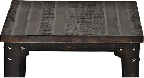 Miniatura 5 de Steve Silver Sherlock Mesa auxiliar cuadrada de estilo industrial, madera maciza maciza con base de hierro, acabado envejecido, mesa auxiliar de