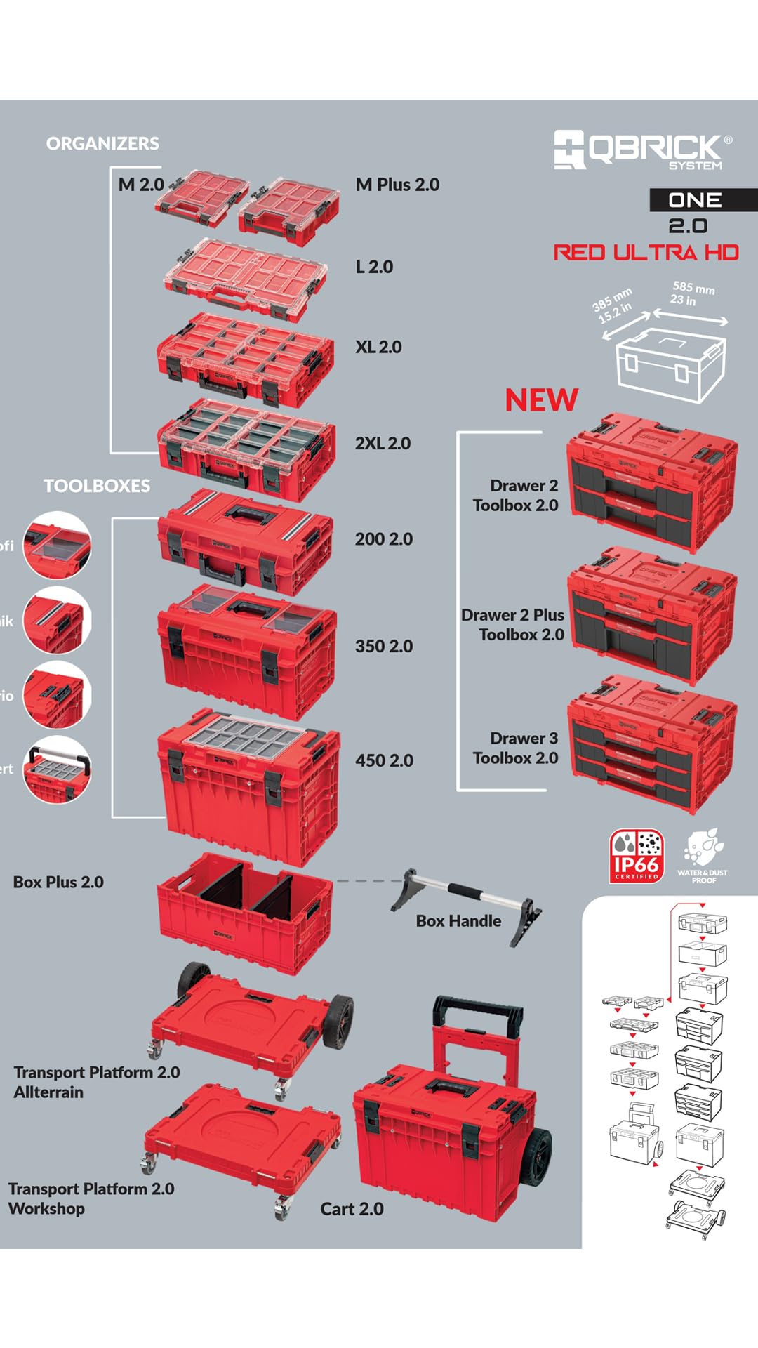 QBRICK SYSTEM Caja Herramientas Maletin Caixa De Ferramentas ONE Organizer XL 2.0 Long Bin RED Ultra HD Rojo 600 x 400 x 145 mm