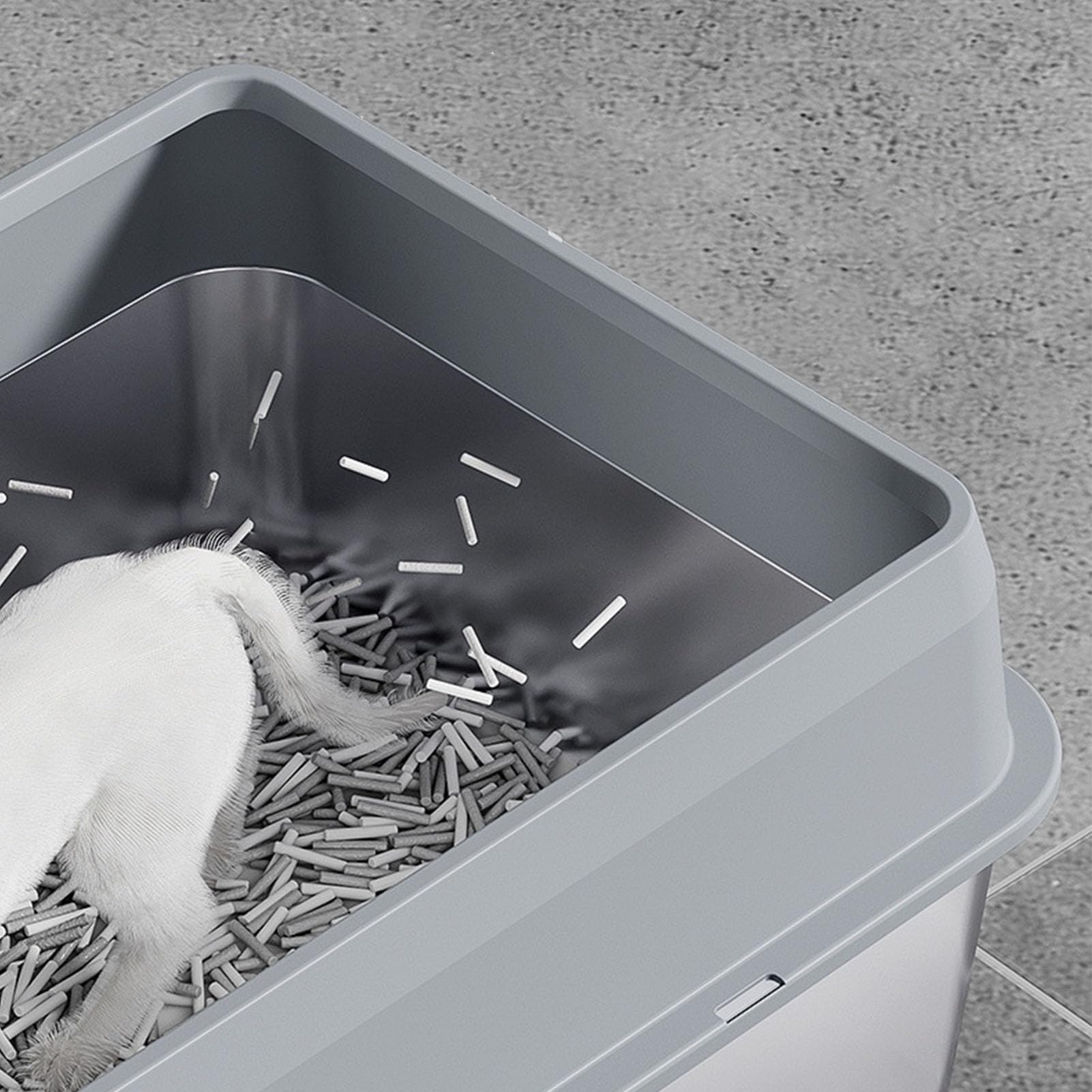 Litière Pour Chat Acier Inoxydable Avec Pelle 40x30x19cm Semi-fermé Bac