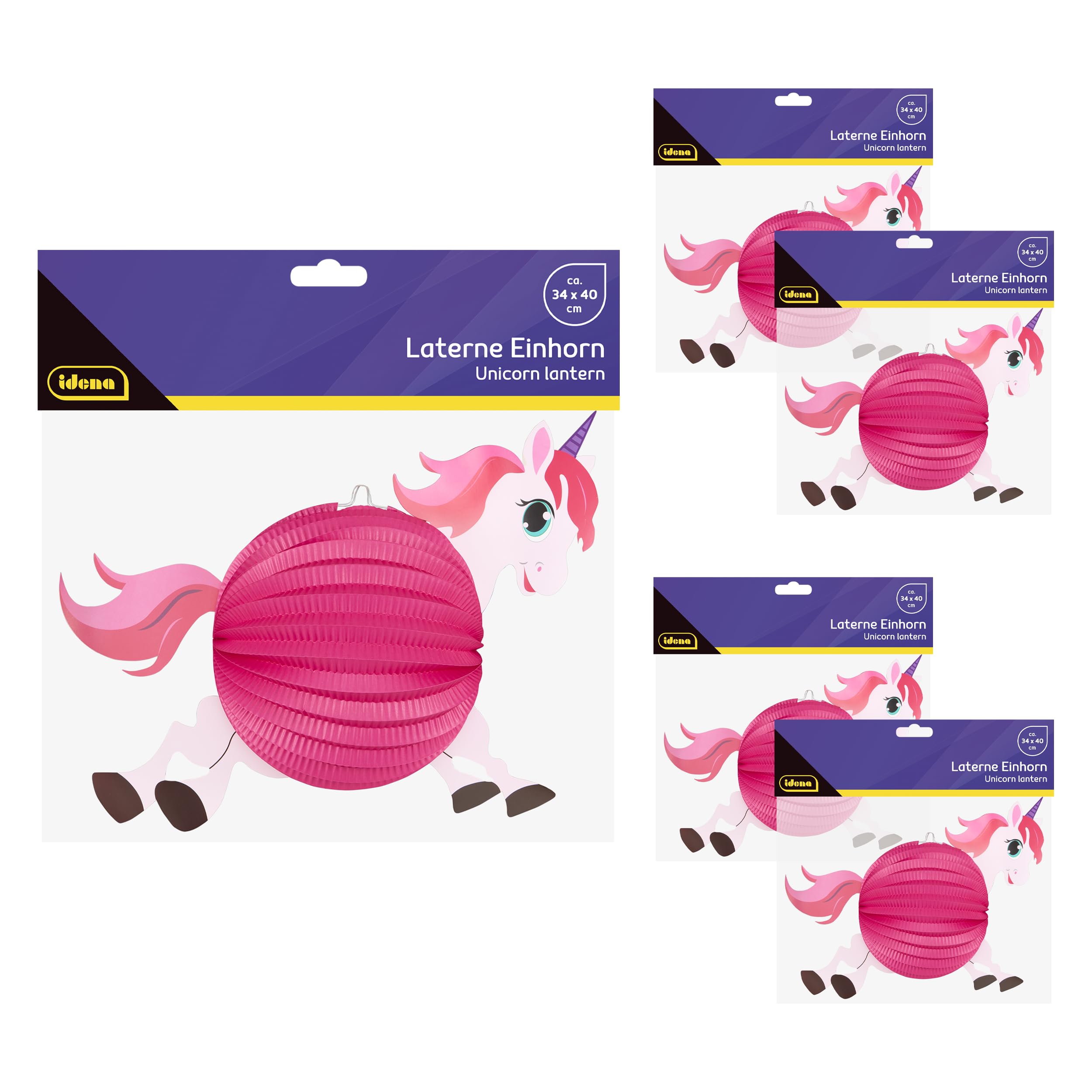 Idena 90434 – Unicorn Lanterns, Pack of 5, Approx. 34 x 40 cm each, Pink Paper Lanterns with 3D Motif, Children's Lanterns for St Martin and the Festival of Lights