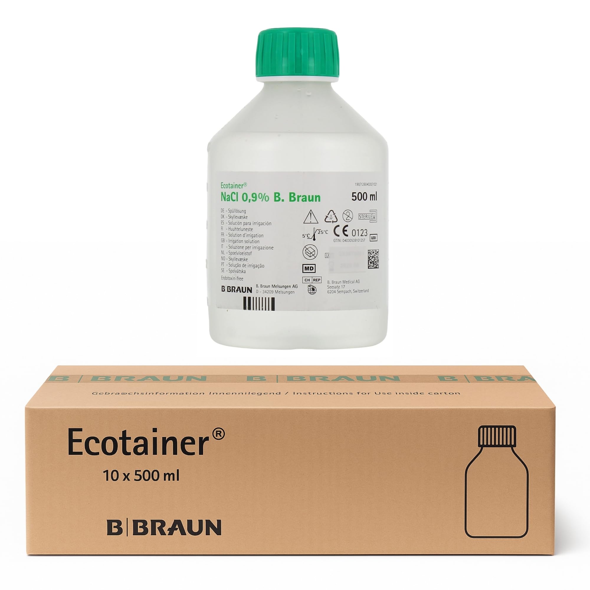 B.Braun 10 x 500 ml NaCl 0,9% Solución fisiológica isotónica 0,9 solución salina para limpieza de heridas para bebés, solución salina para lavado nasal