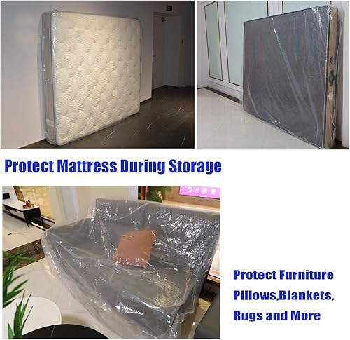 Miniatura 5 de Paquete de 2 bolsas de colchón para mudanzas y almacenamiento a largo plazo, funda protectora de plástico de polietileno resistente, resistente a