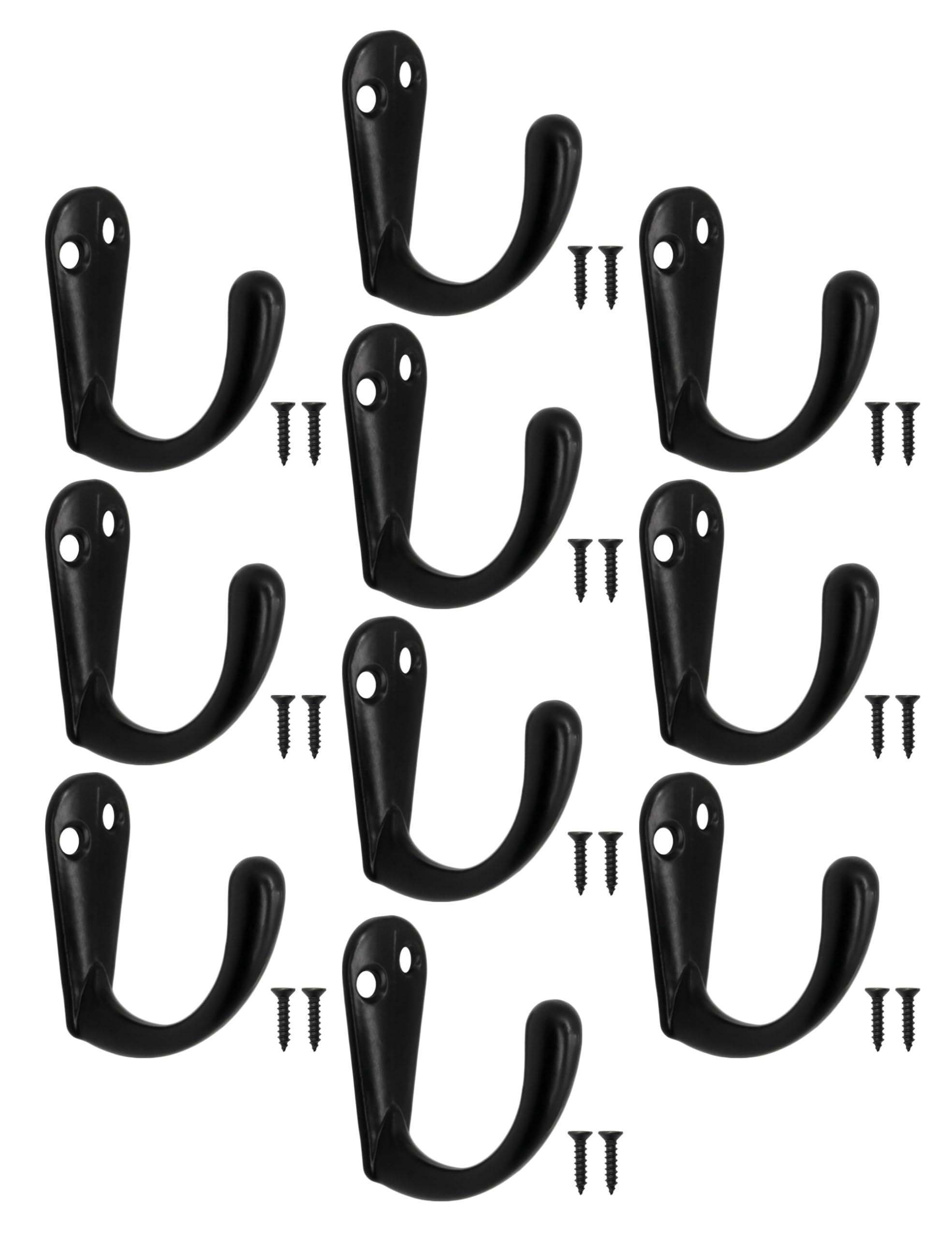 Fuxxer® 10 x klasyczne metalowe haczyki, haczyki do garderoby, uniwersalne haczyki, 38 x 35 mm, czarne