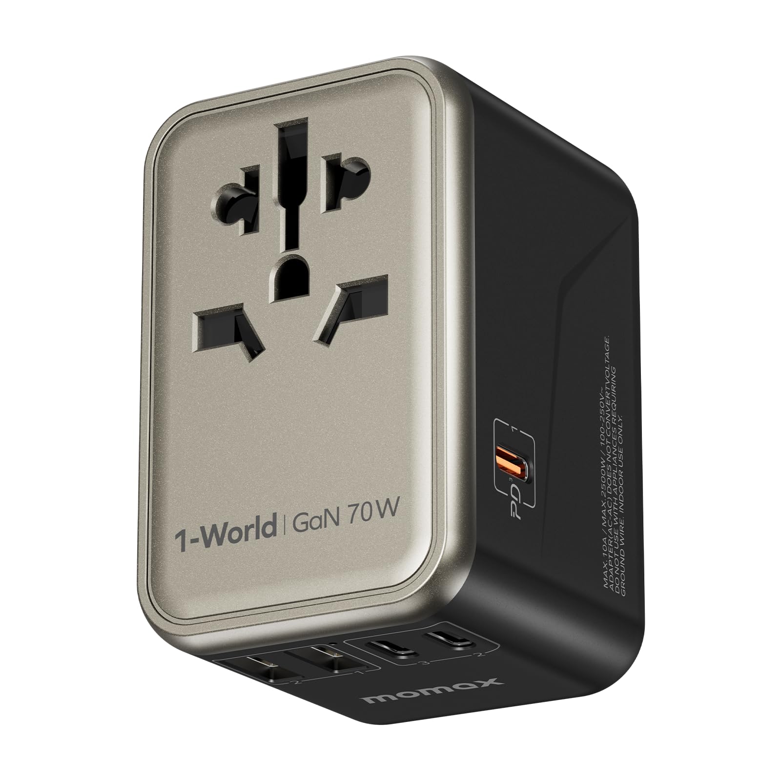 MOMAX Universal Travel Adapter,70W GaN Travel Plug Adapter with UK/EU/AU/US Plugs, 3USB-C PD & 2USB-A QC International Adapter Charger, Adapter Plug for Laptops Tablets Phones Vision Pro 1-World — view 12