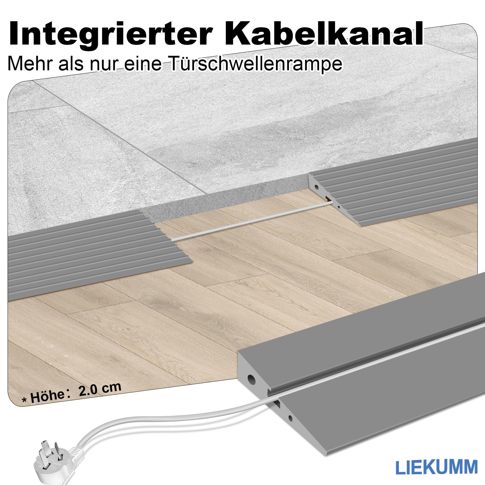 LIEKUMM 2 cm Höhe Türschwellenrampe, 1000 kg Tragkraft Türschwellenrampe Saugroboter, Rollstuhlrampe für Innen- und Außenbereich, Schwellenrampe für Elektro-Rollstuhl, Kinderwagen, Garage, Grau