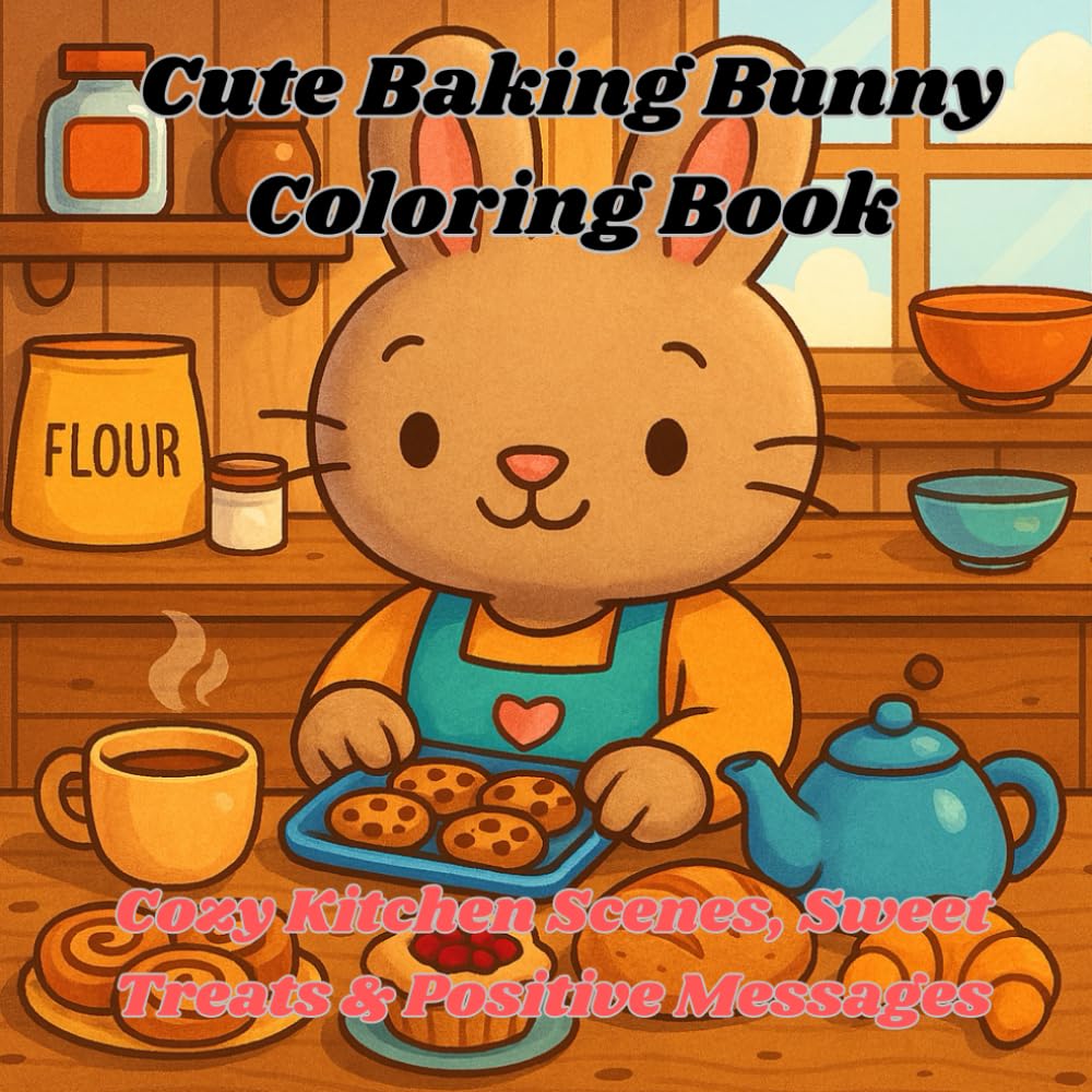 Cute Baking Bunny Coloring Book: Cozy Kitchen Scenes, Sweet Treats & Positive Messages