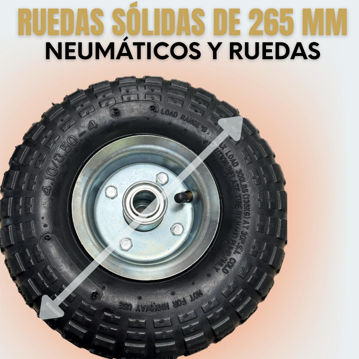 Ruedas para Carretilla 4.10/3.50-4 (2 Unidades) – Rueda Inflable con Llanta de Acero y Rodamientos – Orificio 20 mm, Cubo 75 mm – Para Carretillas de Mano, Carros de Jardín, Carretón, Compresor y etc.
