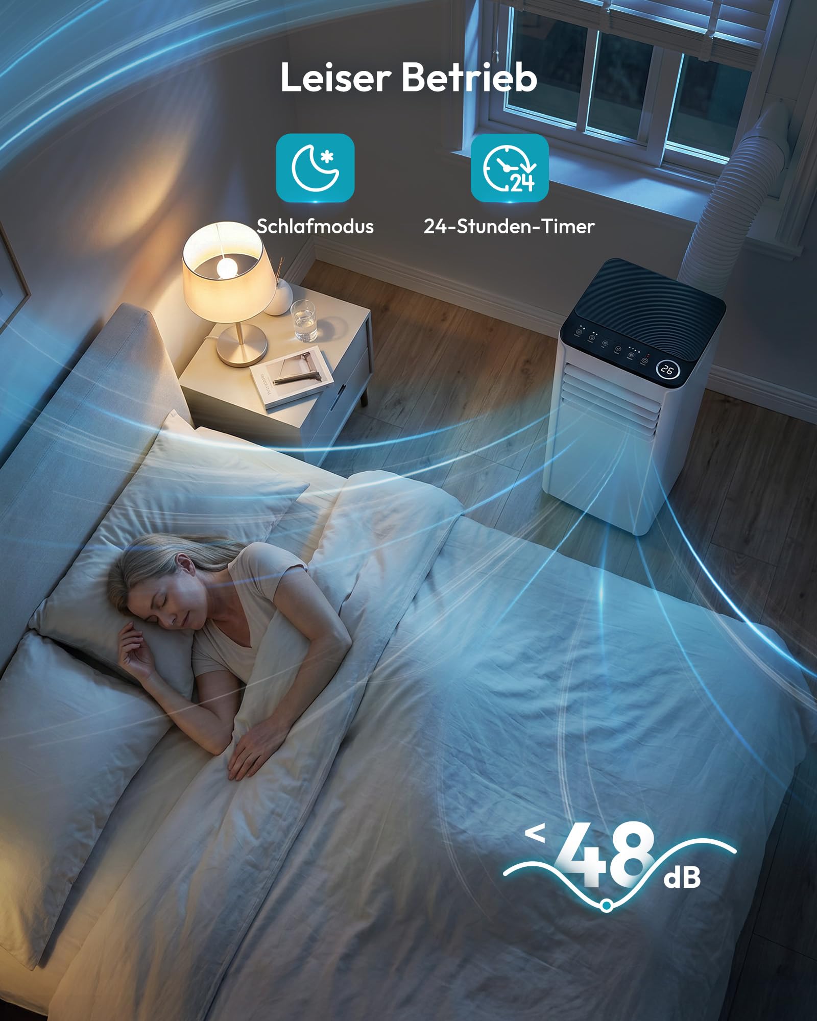 Mobile Klimaanlage 9000 BTU 4-in-1 Klimagerät mit Abluftschlauch Digitaldisplay Fernbedienung Fenster-Installationsset 24h-Timer