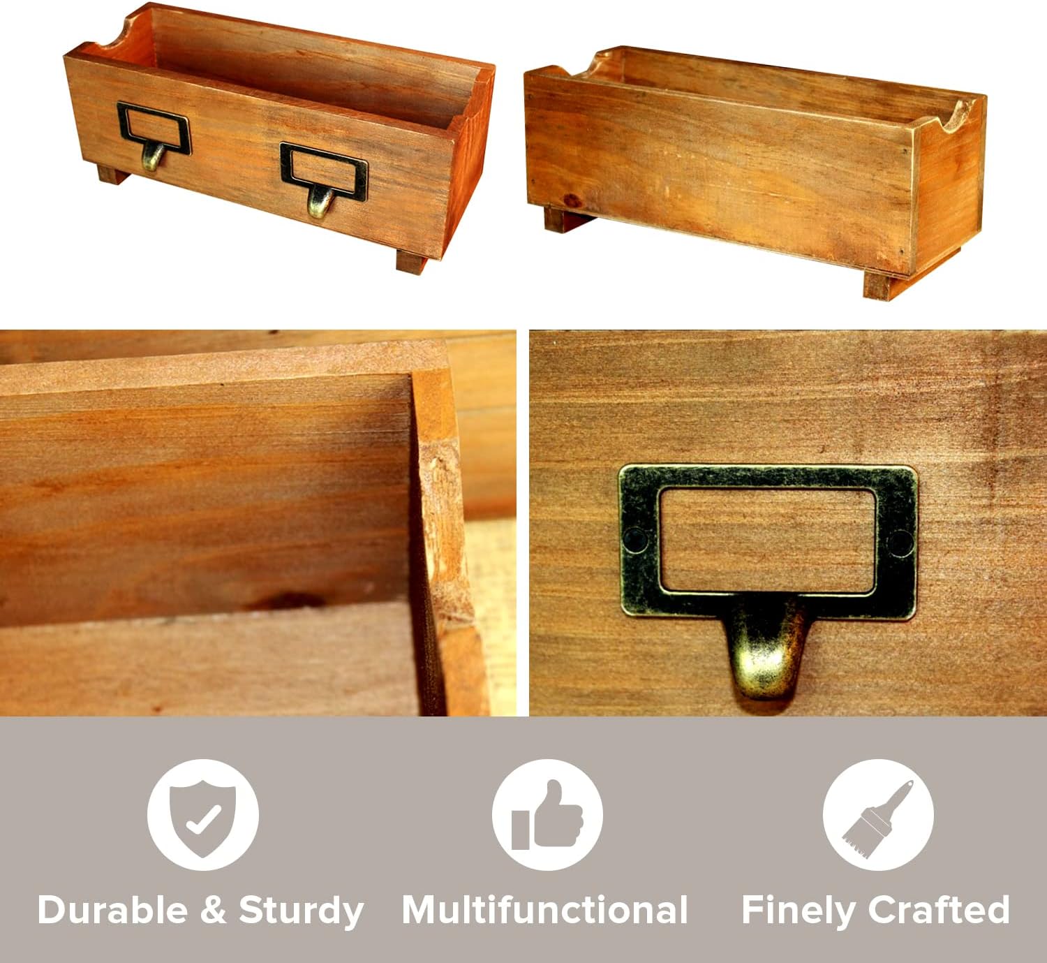 Vintage Wooden Remote Control Holder - Rustic Desk Organizer and Storage Box - Wood Desktop Pen Holder for Desk - Phone Stand - Desktop Storage Catchall - Wooden Caddy Organizer | 10.8x4.7x3.9in