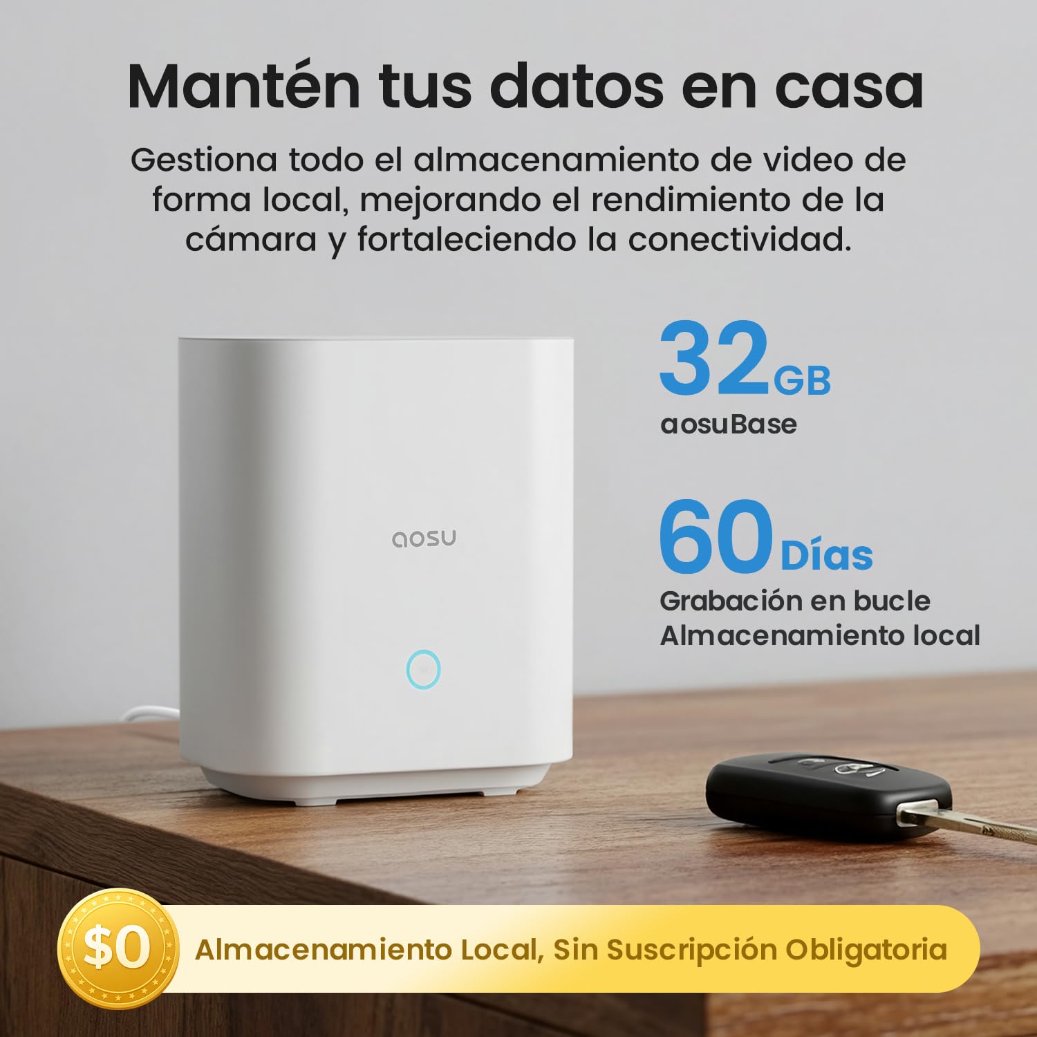 aosu C7P 2K UHD Kit Videovigilancia Exterior Solar con Batería, 4 Cámaras y Aosubase 32GB Local, No Requiere Suscripción, Detección PIR, Visión Nocturna en Color, Audio Bidireccional, Ángulo de 166°