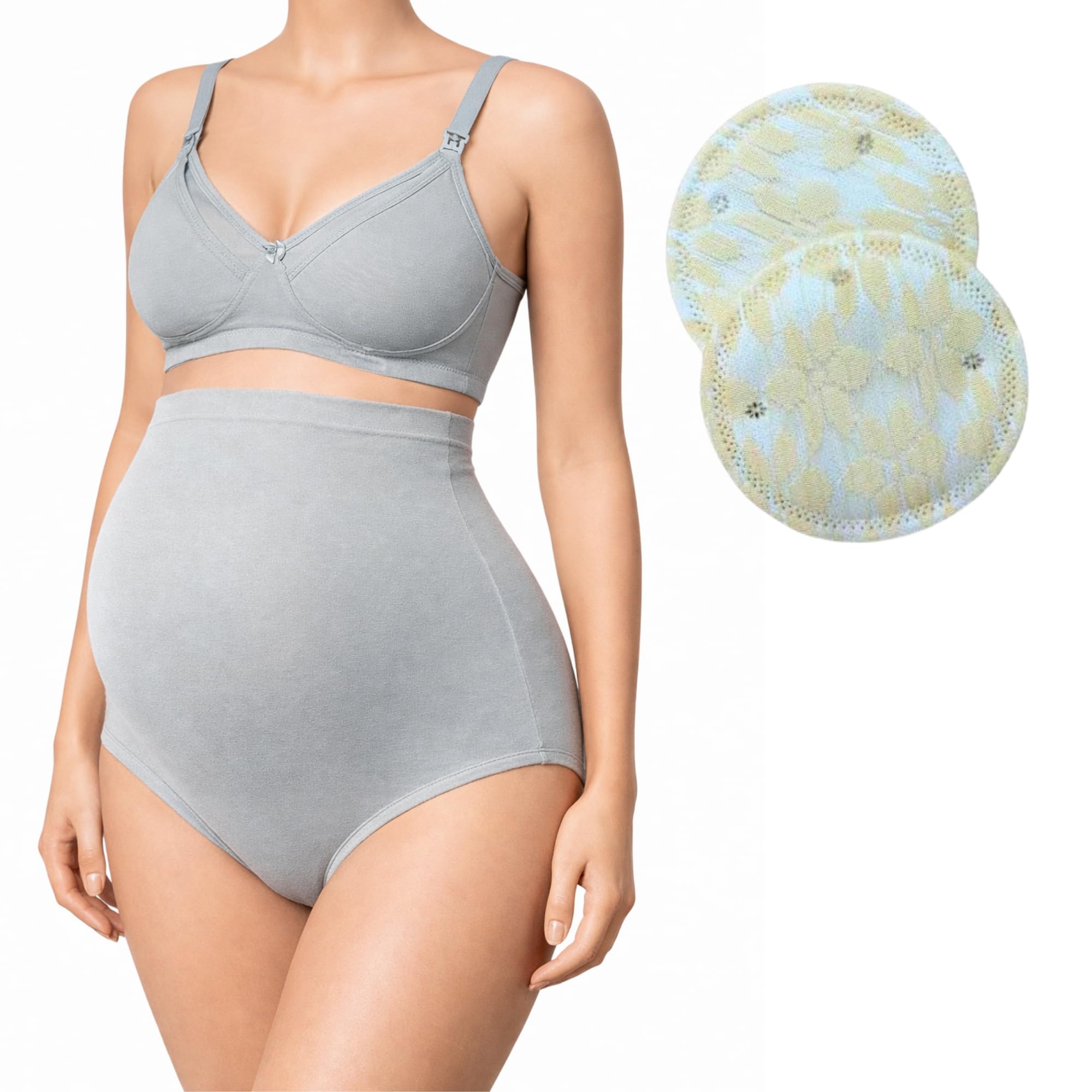 Maternity Combo Set | 1-Bamboo Cotton High Waist Pregnancy Panty, 1-Non Padded Nursing Bra & 2-Reusable Nursing Breast Pads | Soft, Breathable Postpartum & Breastfeeding Essentials for New Moms-image-43