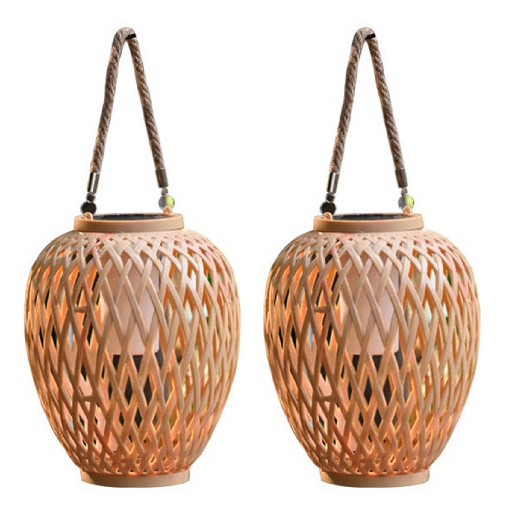 Vjsujehgy 2X Outdoor Solar Imitation Rattan Lantern Courtyard Balcony Garden Decoration Candle Lights Atmosphere Bamboo Chandelier