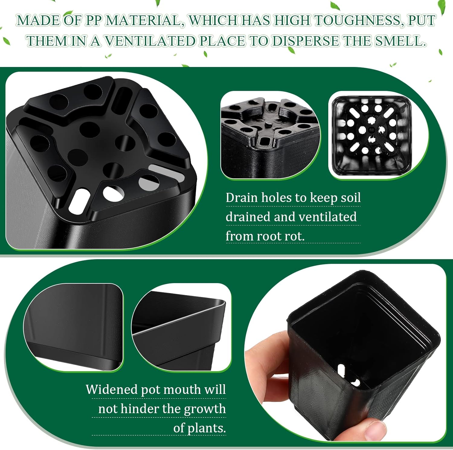 Nuanchu 500 Pack 2 Inch Square Nursery Pots, Small Plastic Seedling Pots with Drainage Holes, Mini Planting Planters for Garden Outdoor Indoor Flower Succulent Vegetable Starting Seedlings, Black - Image 6