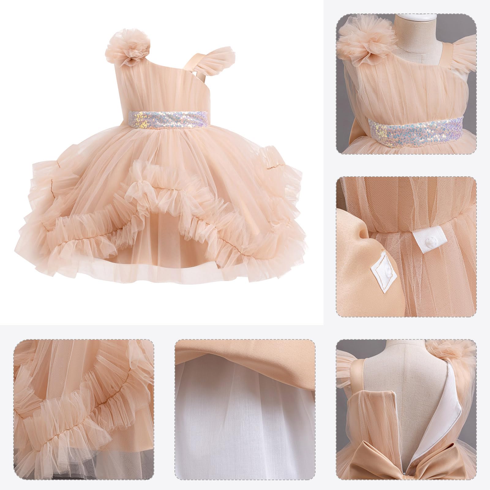 ABEHIK Mädchen Poncho Kleider Blumenmädchen Hochzeitskleid Funkelnder Tüll Prinzessin Geburtstag Kleid für Party