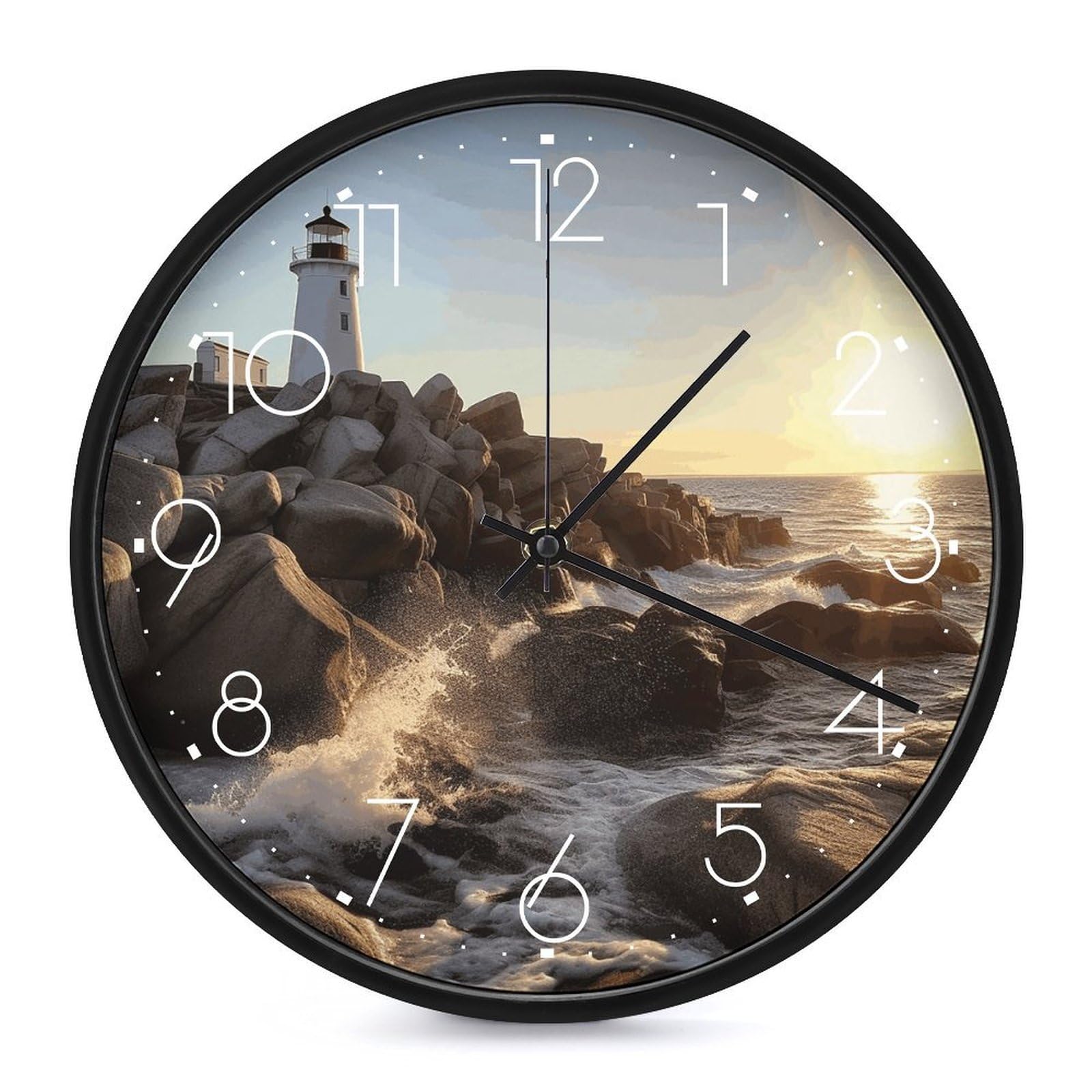 Horloge murale ronde phare 25,4 cm fonctionnant à piles pour décoration intérieure maison
