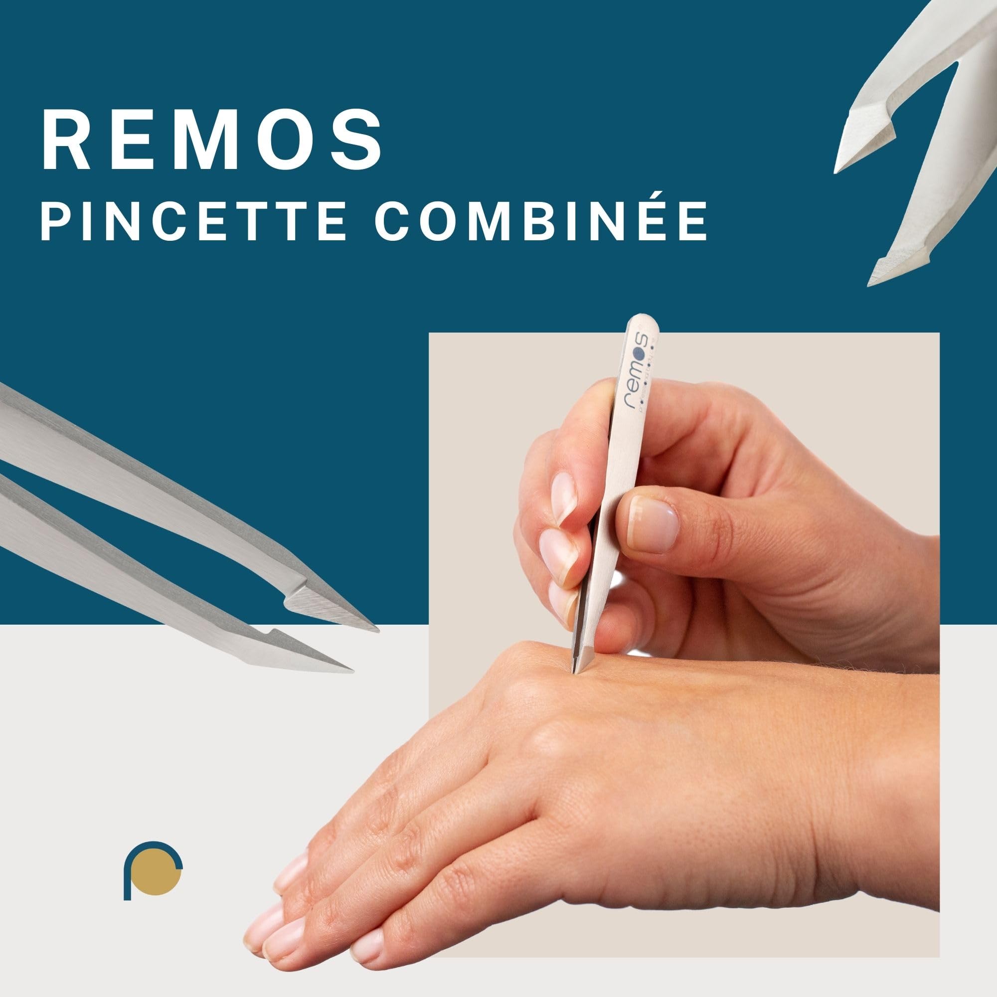 REMOS Pince à épiler professionnelle 3-pièce avec pince à sourcils, pince à épiler et pince à épiler combinée en blue foncé