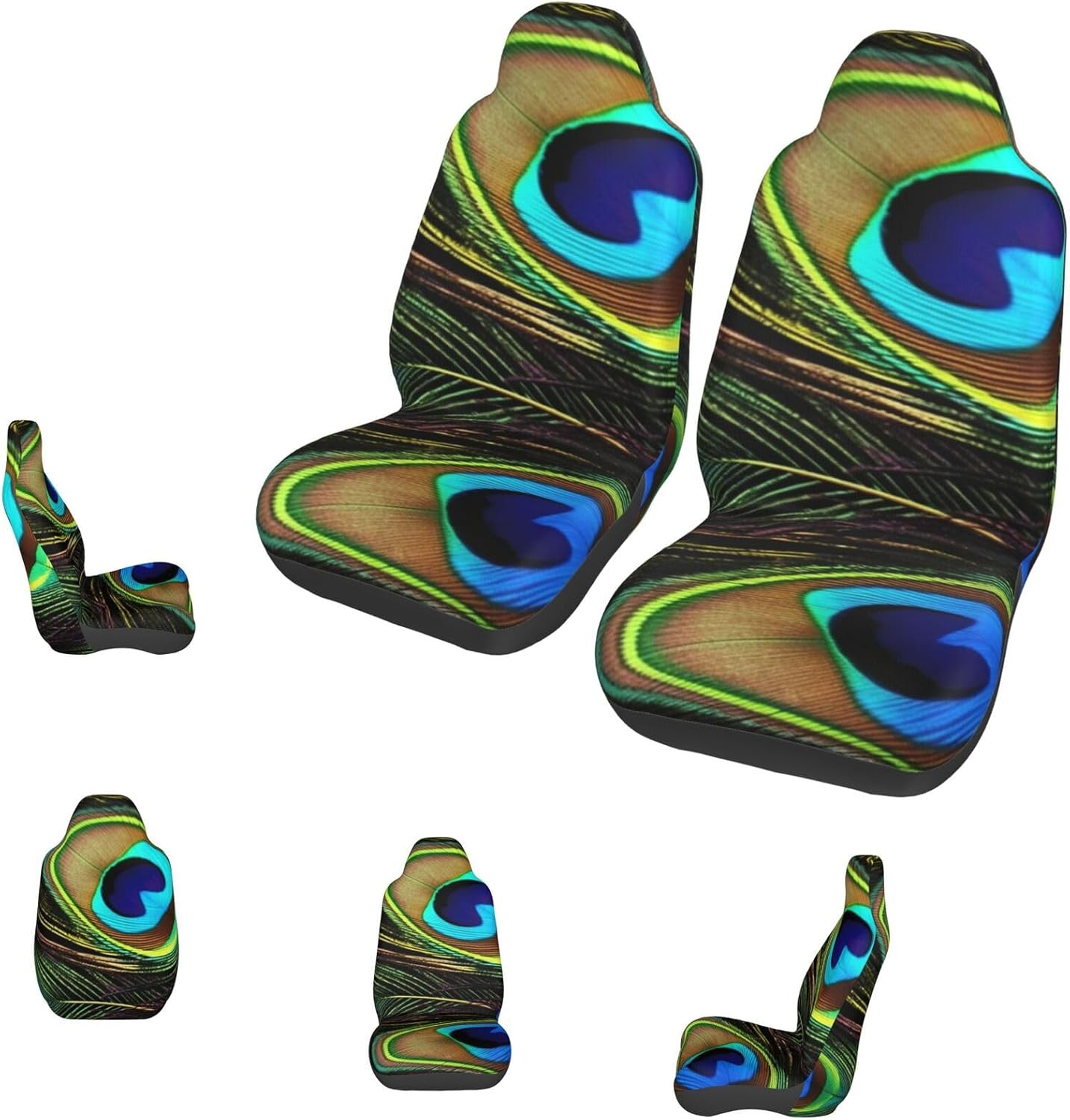 Peacock Feathers Car Seat Covers Front Seats Set of 2, Luxury Automotive Seat Protector for Cars, Waterproof Anti-Slip Car Seat Cushion Cover Universal Auto Front Seats Protector