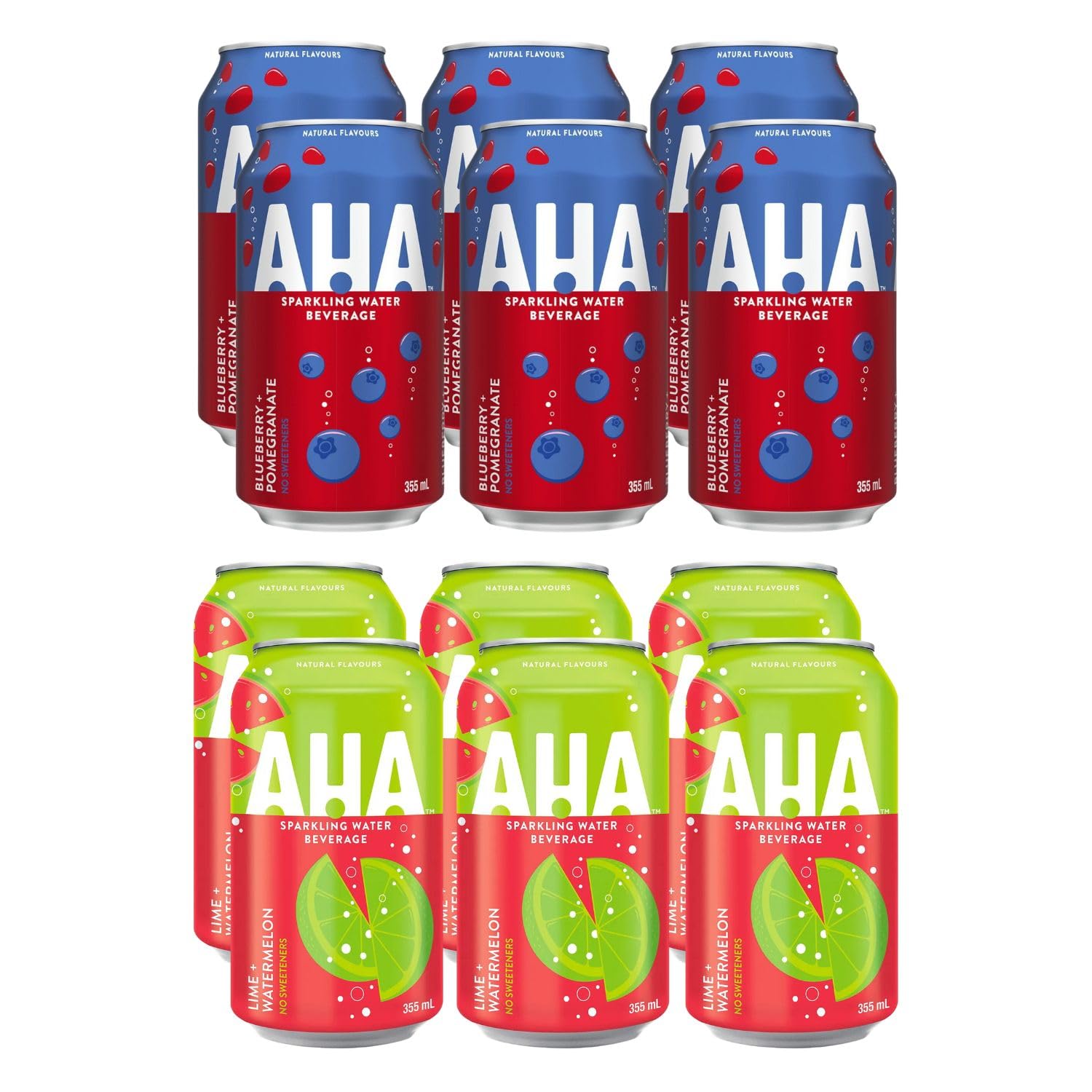 AHA Sparkling Water - Calorie Free, Sweeteners Free, Natural Flavor - Pack of 12 (6 Cans of Orange Grapefruit, 6 Cans of Blueberry Pomegranate) 355 mL/12 fl. oz. - Shipped from Canada by TrendnSave