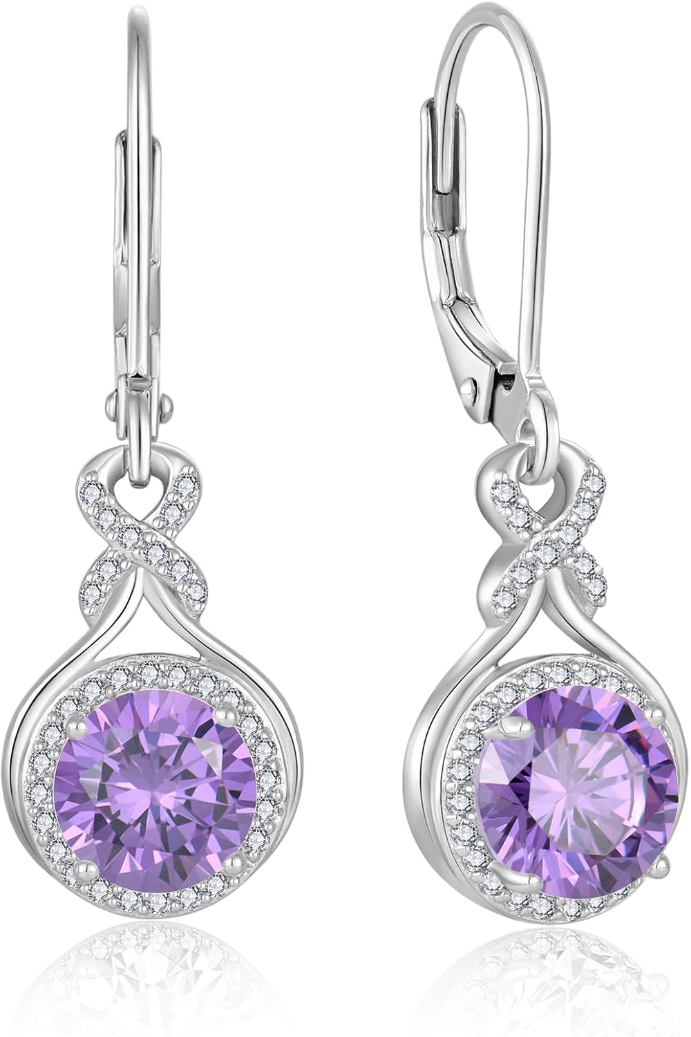 Infinity Drop Earrings for Women, 925 Sterling Silver Round Cut Zircon Leverback Earring Birthstone Jewelry Gift for Birthday Anniversary