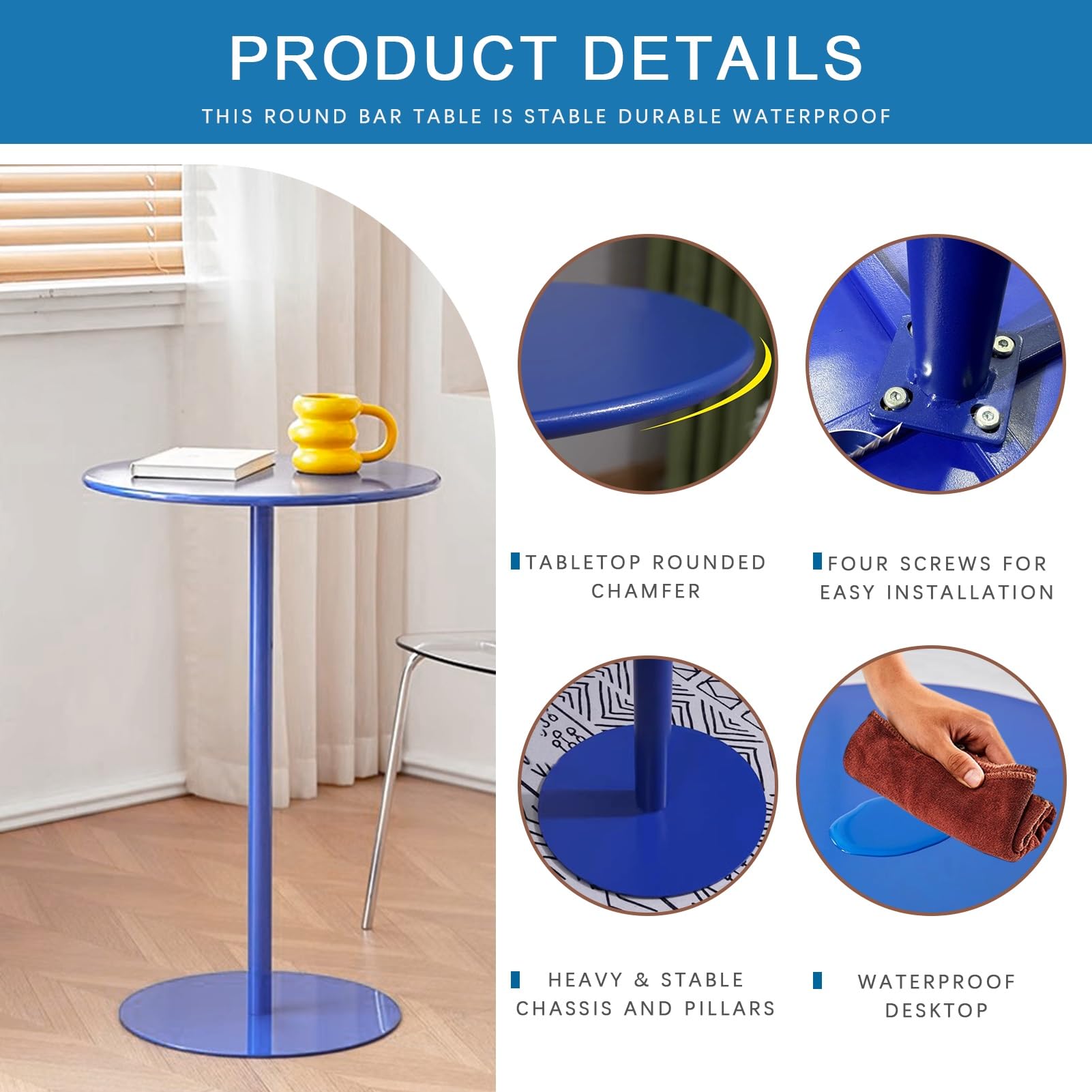 Amazon｜ブルー パブ テーブル ラウンド バー テーブル カクテル