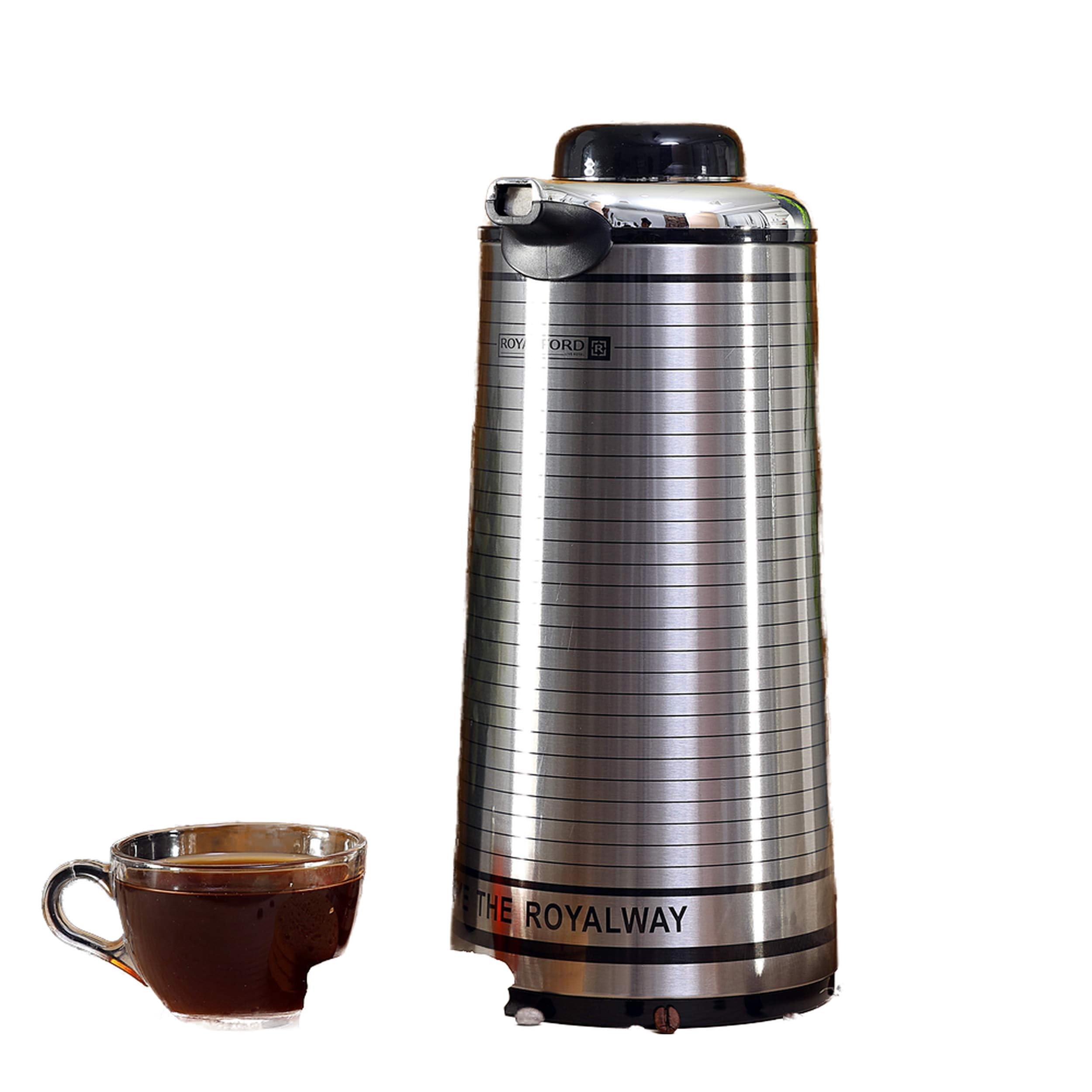 Royalford Vacuum Flask - Coffee Heat Insulated Thermos, 1.6 Liters, Silver, Rf5754
