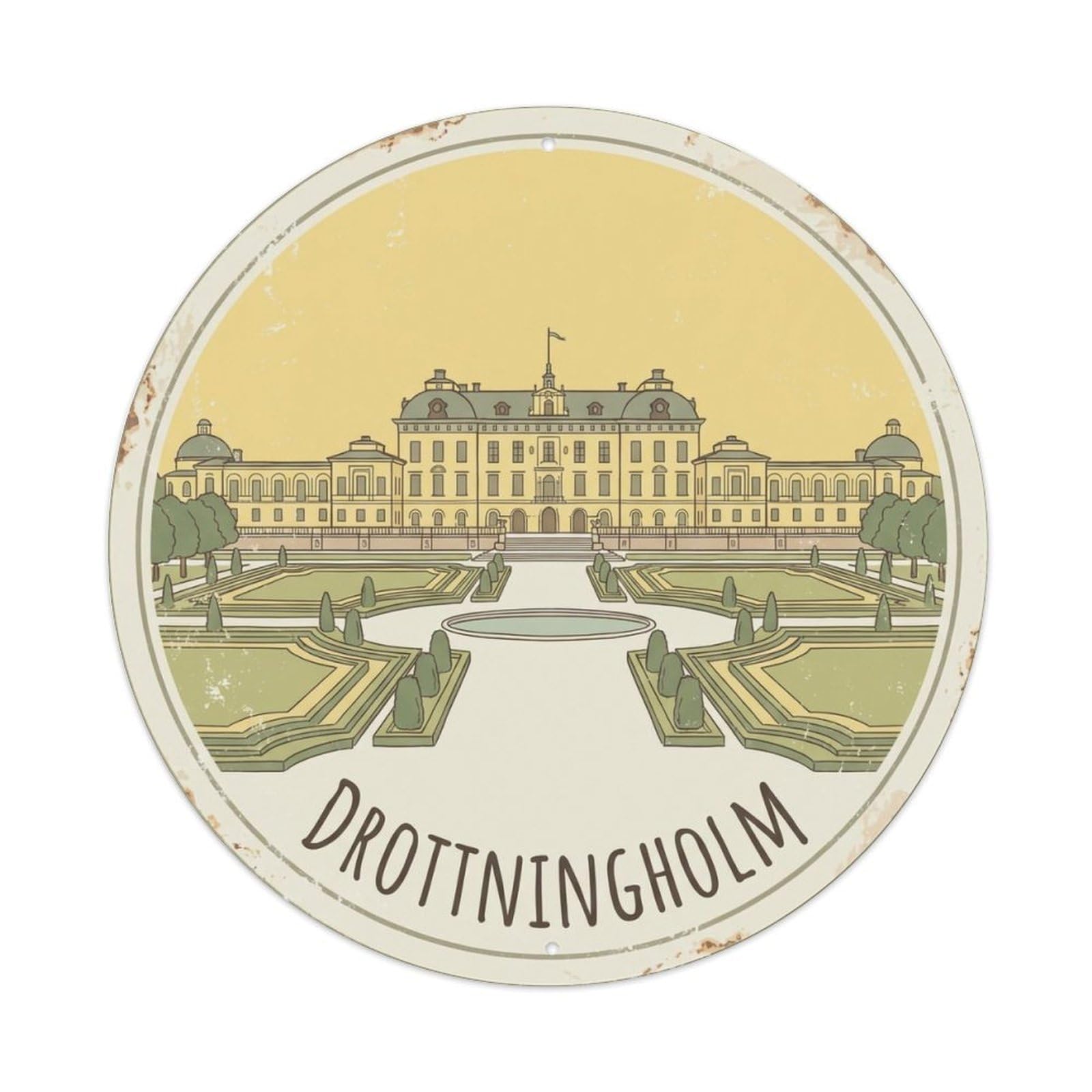 Okahys 8X8inch(20X20cm) Vintage Travel Drottningholm Palace Sweden Baroque Metal Tin Sign