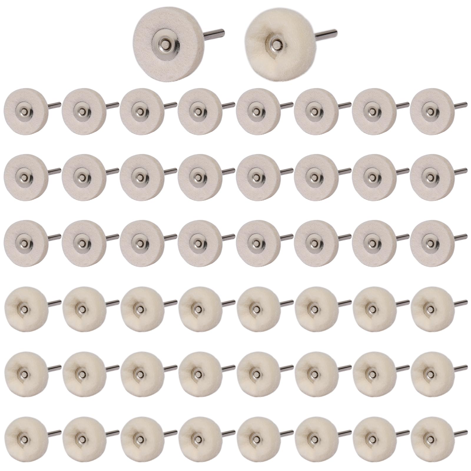 Shineboc 50 PCS 1 Inch Wool Felt Polishing Accessory Kits, 25 Each Spherical/Flat Buffing Wheels for Proxxon Dremel Rotary Tool - 1/8" Shank, Ideal