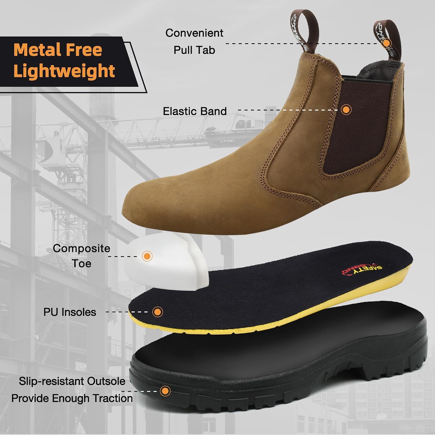 Slip on Chelsea Composite Toe Safety Work Boots for Men Women