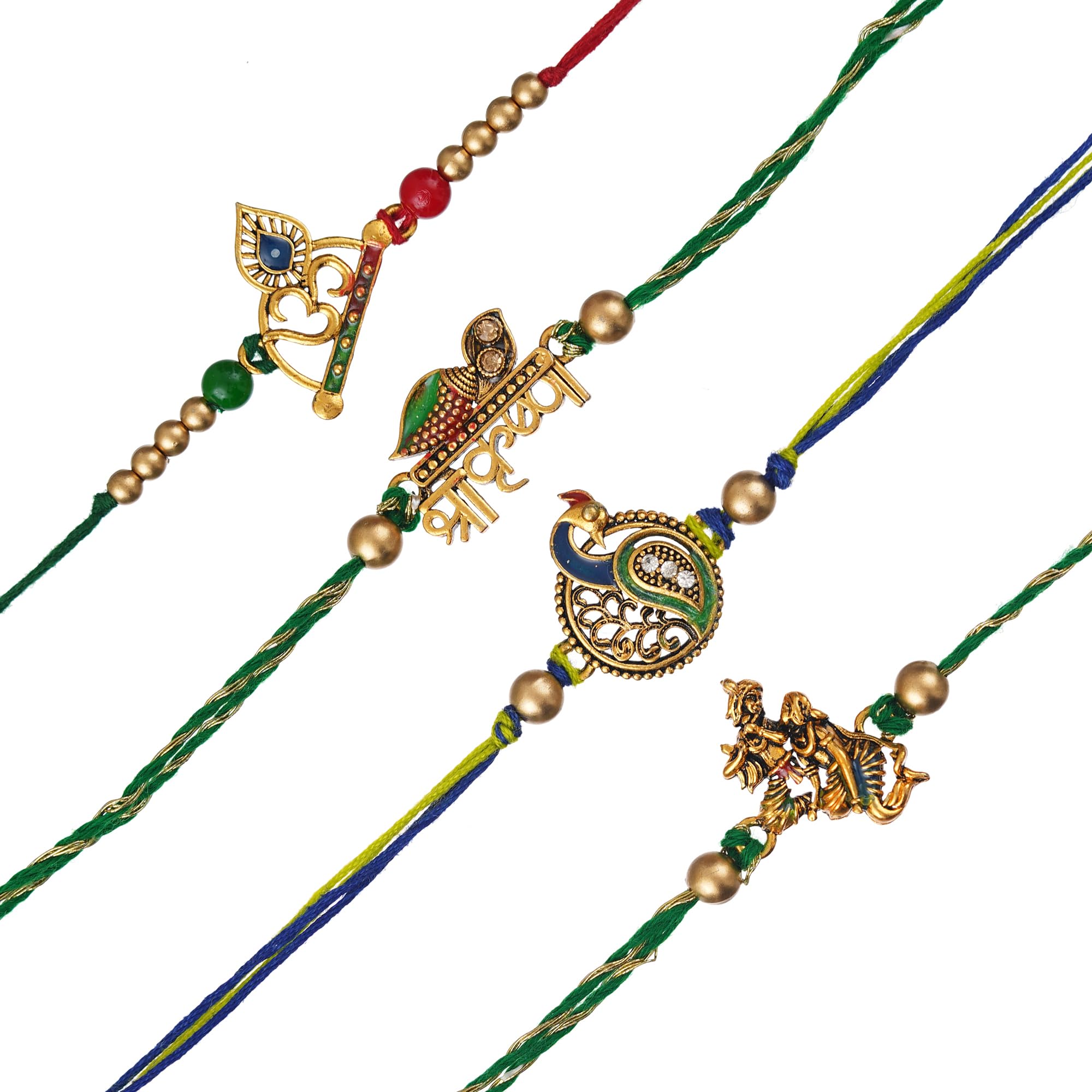 eCraftIndia Set of 4 Radha Krishna Playing Flute, Peacock, Om Symbol, and, Shri Krishna Religious Designer Rakhis with Roli Chawal Pack - Rakhi for Brother, Bhaiya, Bhai (B0C8NKQXC3) Amazon Price History, Amazon Price Tracker